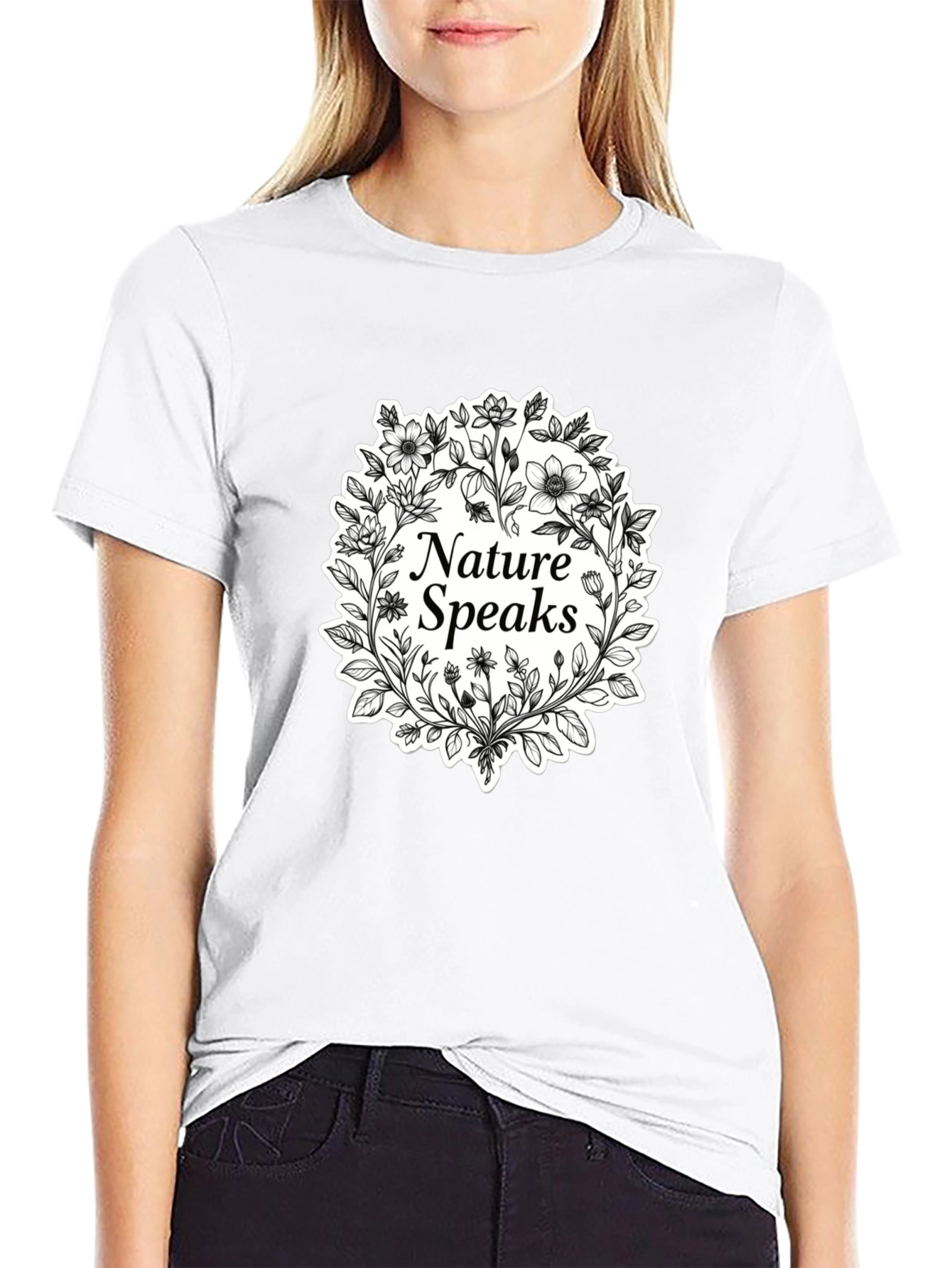 Nature Speaks Black T-Shirt - Floral Design