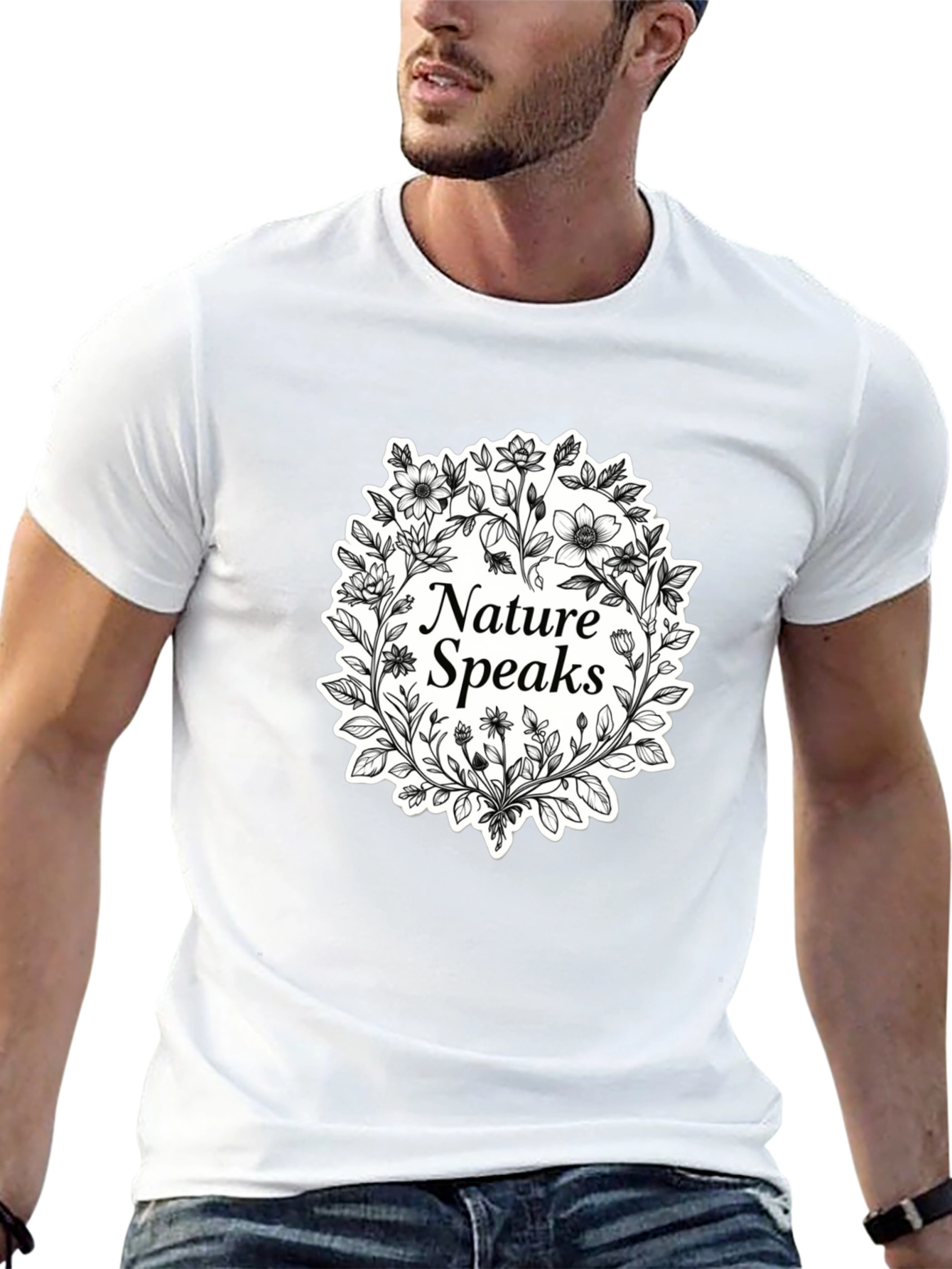 Nature Speaks Black T-Shirt - Floral Design