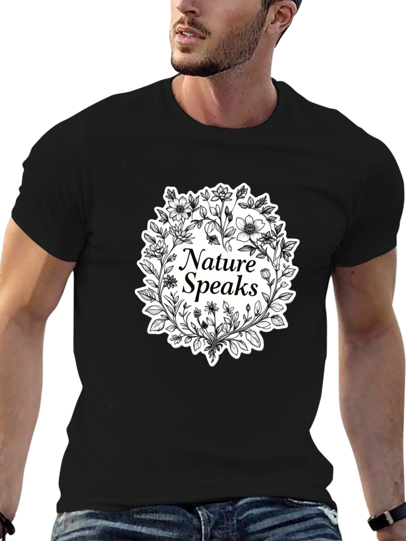 Nature Speaks Black T-Shirt - Floral Design