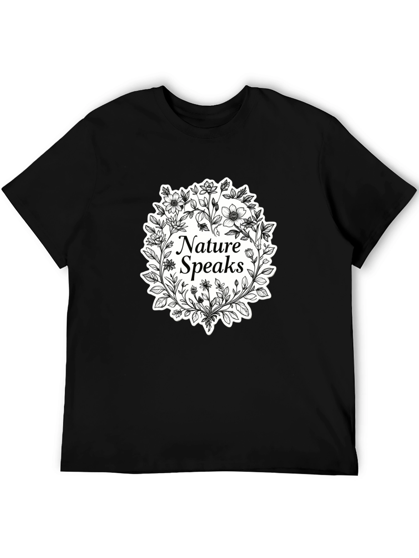 Nature Speaks Black T-Shirt - Floral Design
