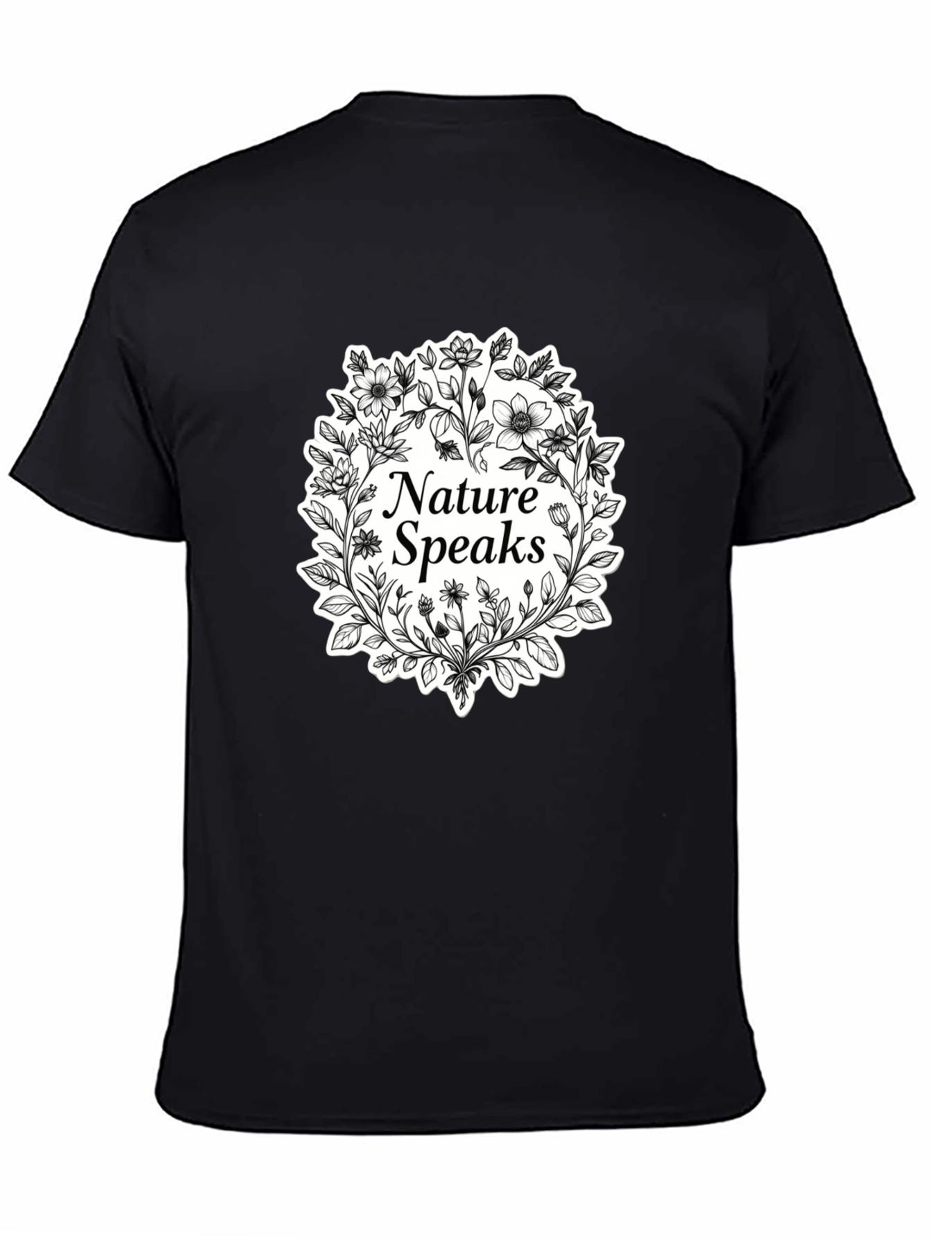 Nature Speaks Black T-Shirt - Floral Design