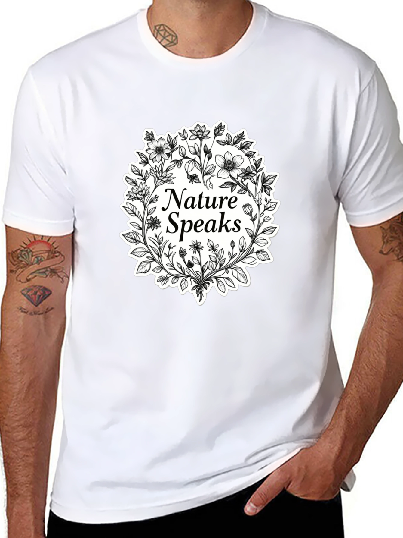 Nature Speaks Black T-Shirt - Floral Design