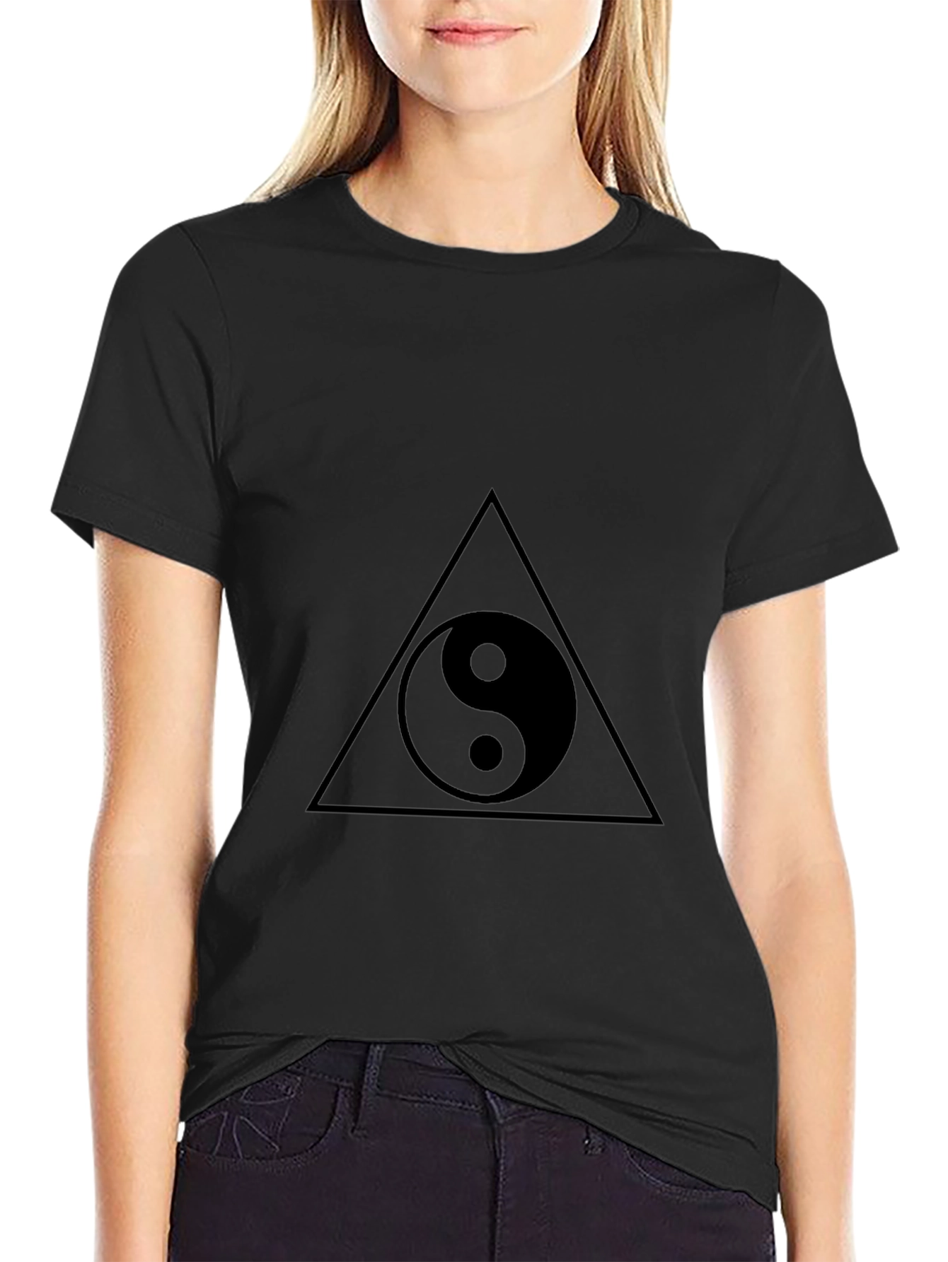 Yin Yang Triangle Graphic Tee - Black