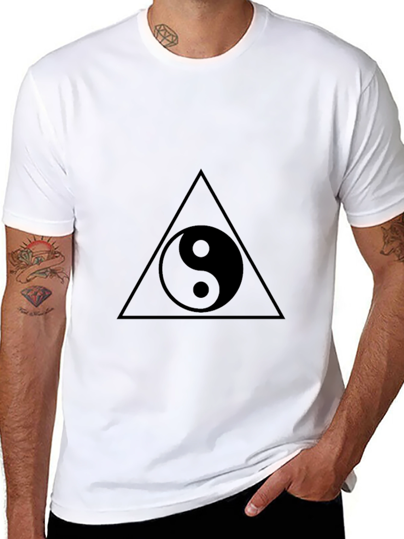 Yin Yang Triangle Graphic Tee - Black