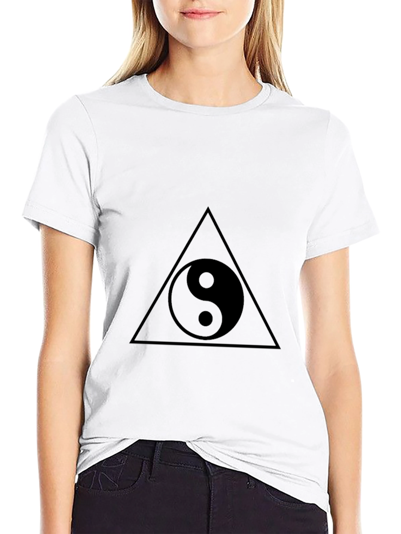 Yin Yang Triangle Graphic Tee - Black
