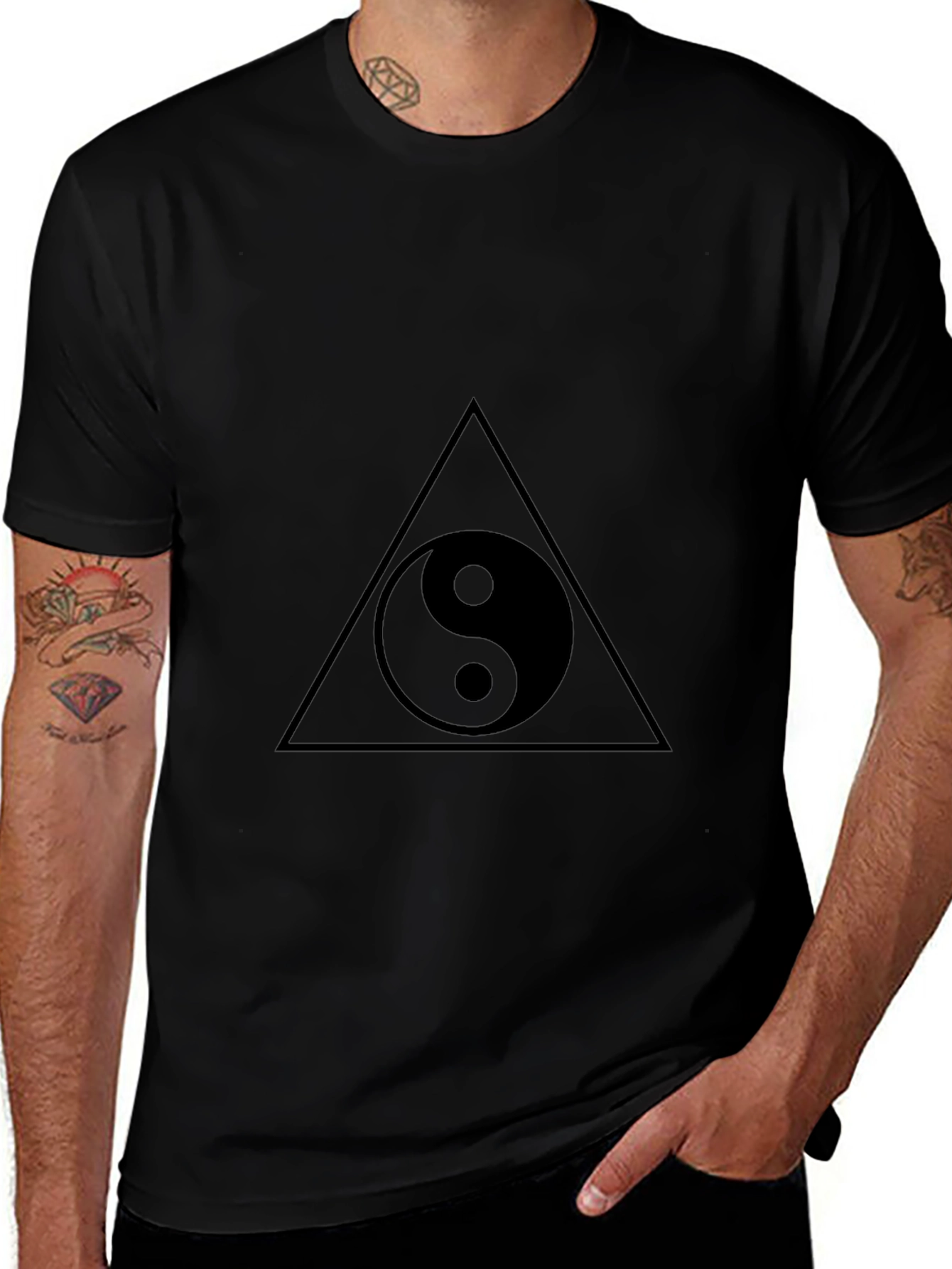 Yin Yang Triangle Graphic Tee - Black