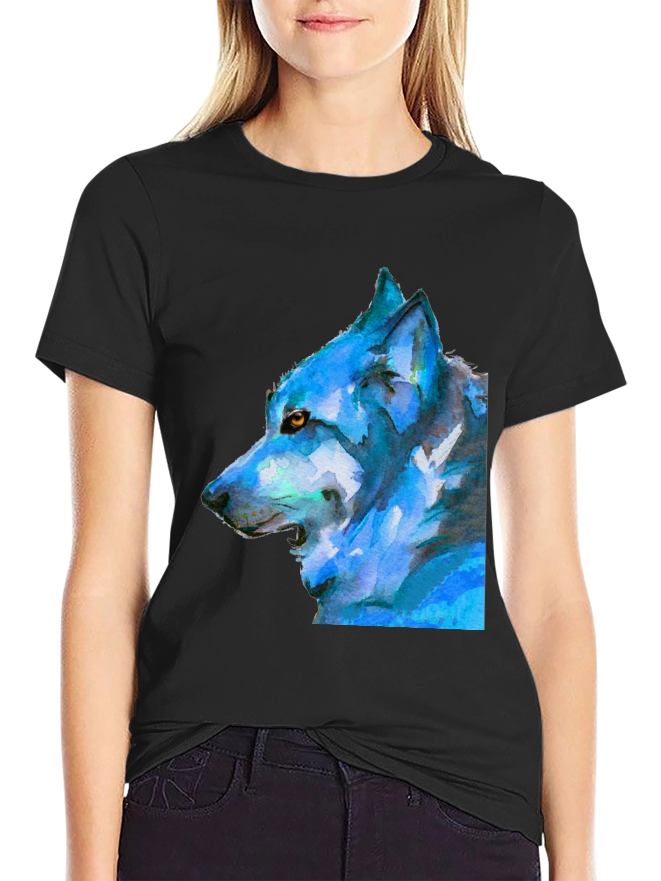 Wolf Graphic Print Tee - Black