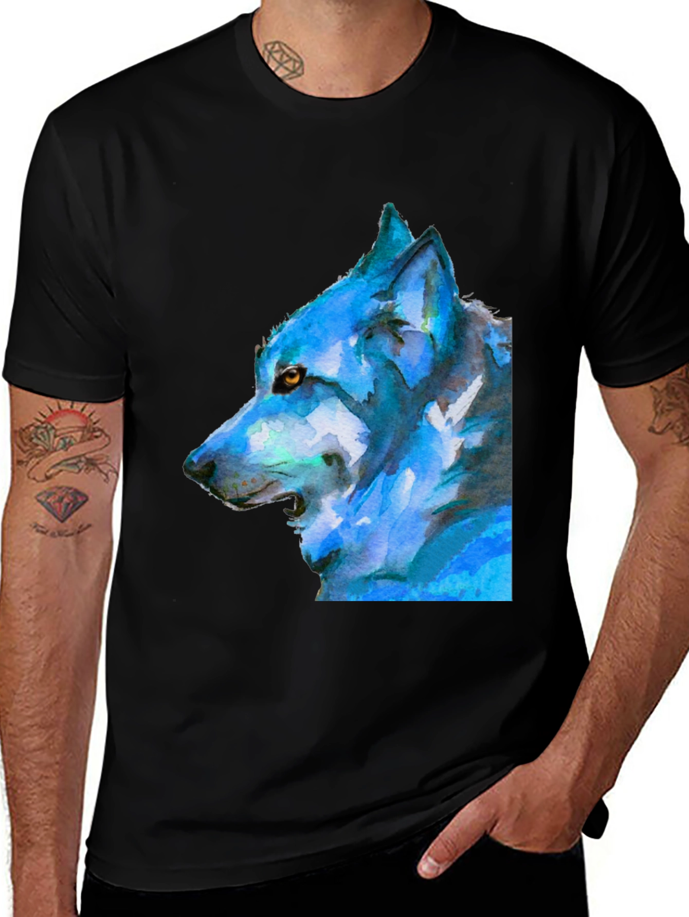 Wolf Graphic Print Tee - Black