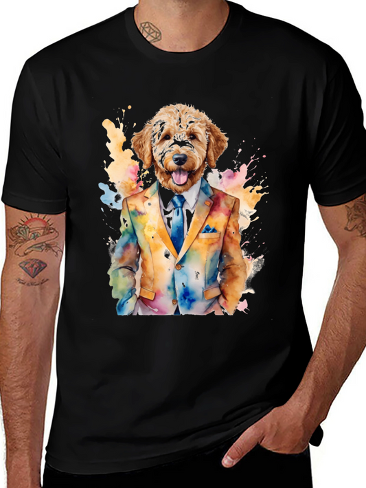 Dog in Suit Graphic Tee - Watercolor Style