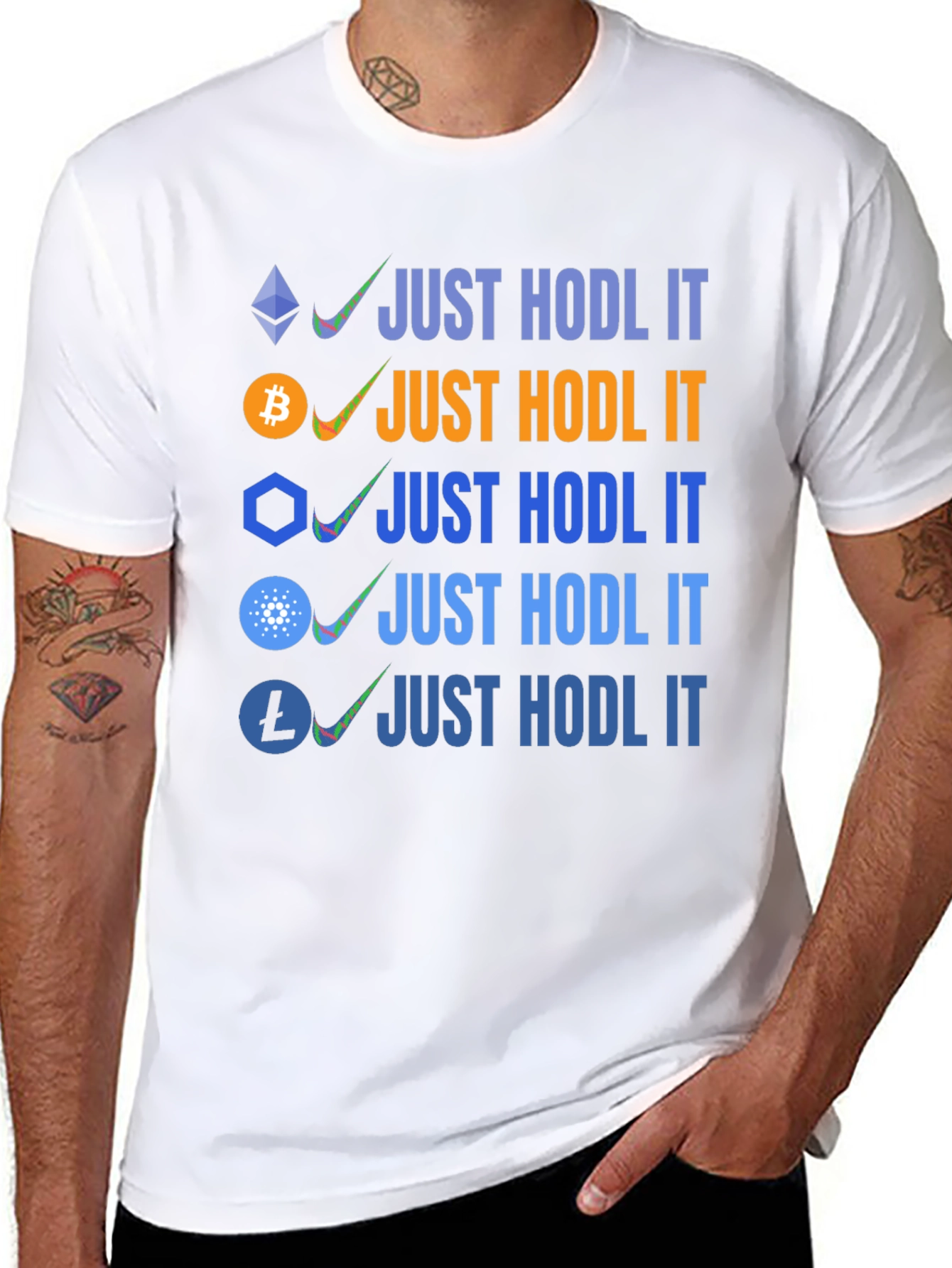 Crypto HODL T-Shirt Bitcoin Ethereum Cardano Litecoin