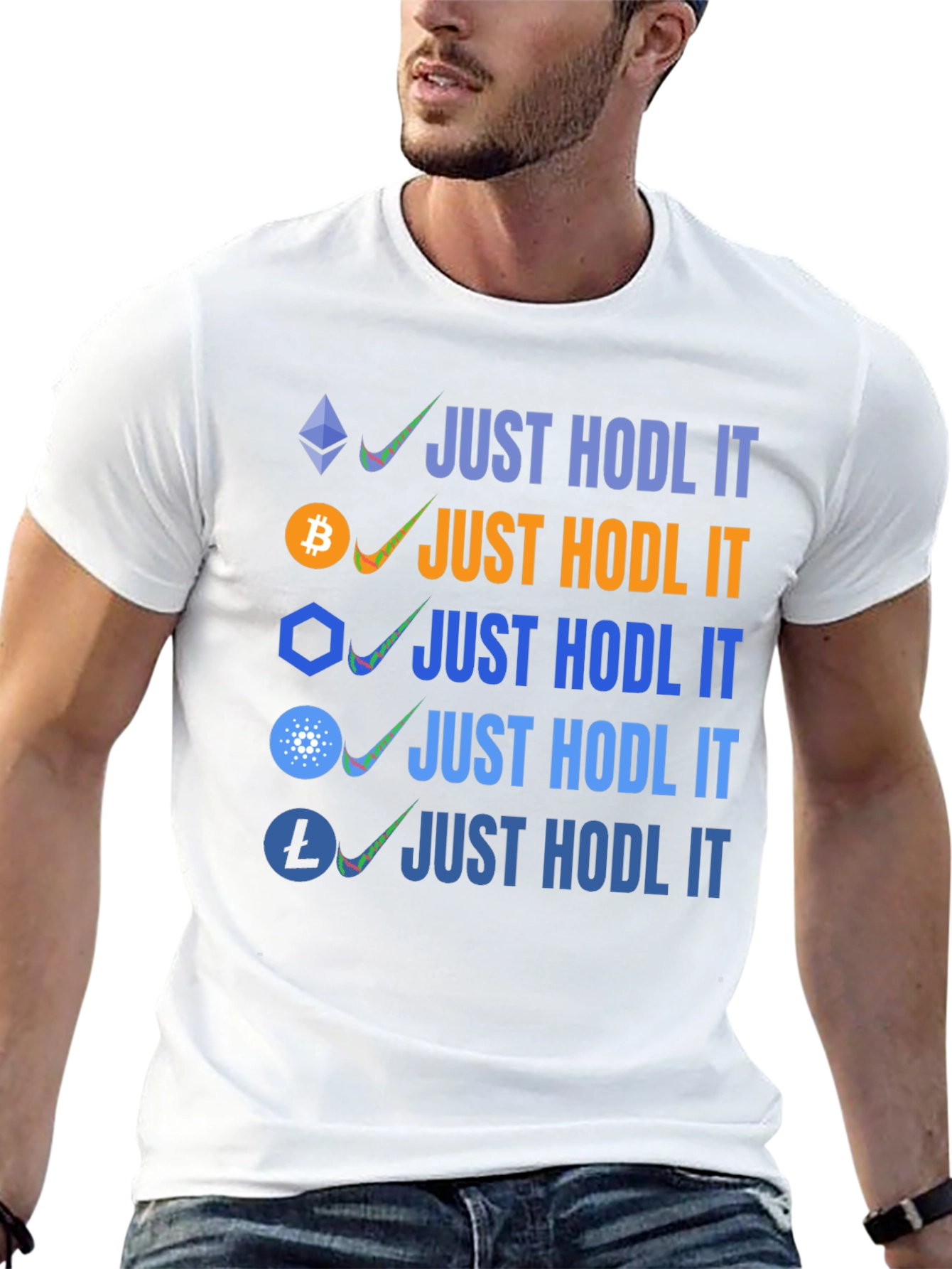 Crypto HODL T-Shirt Bitcoin Ethereum Cardano Litecoin
