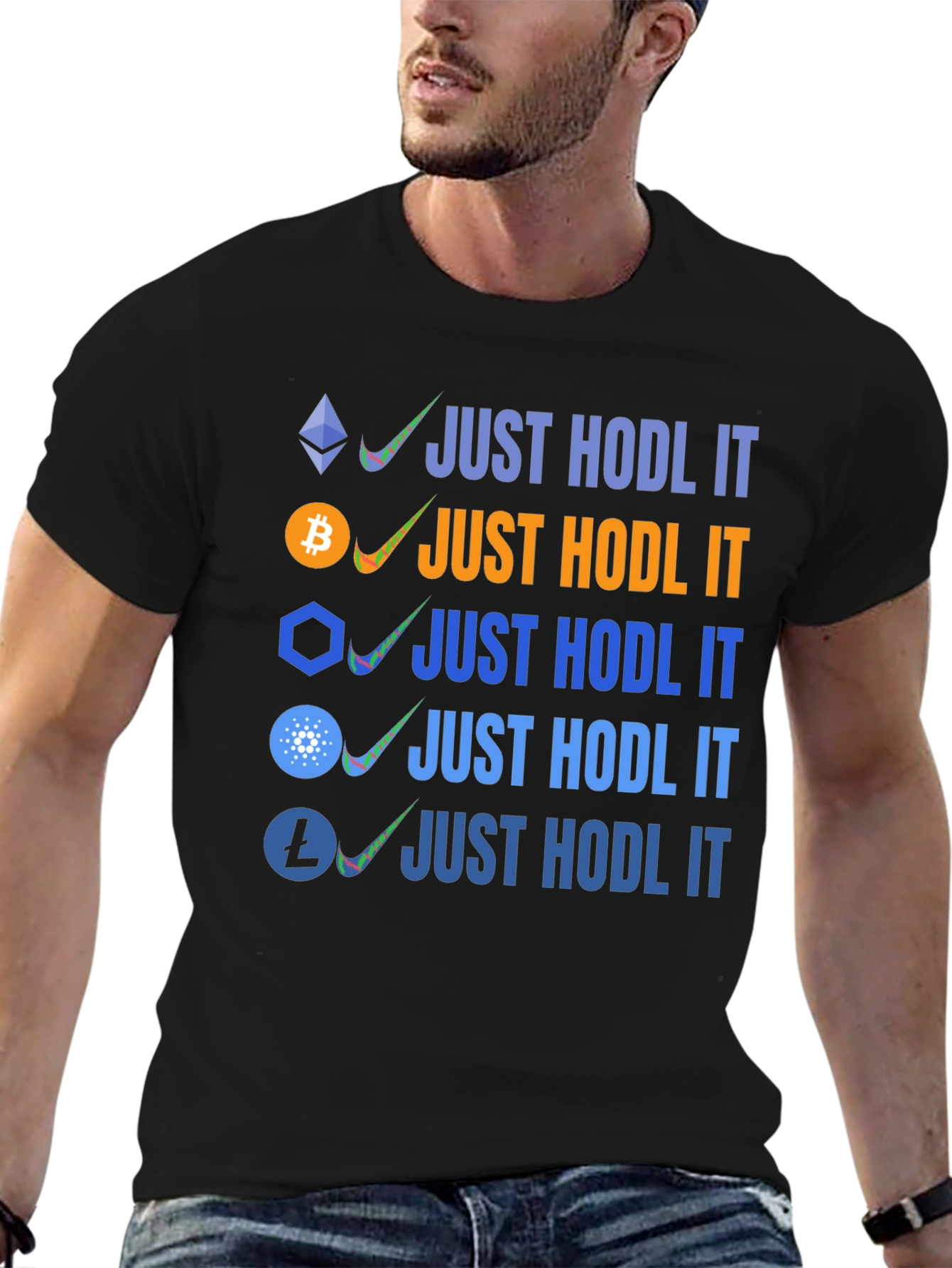 Crypto HODL T-Shirt Bitcoin Ethereum Cardano Litecoin