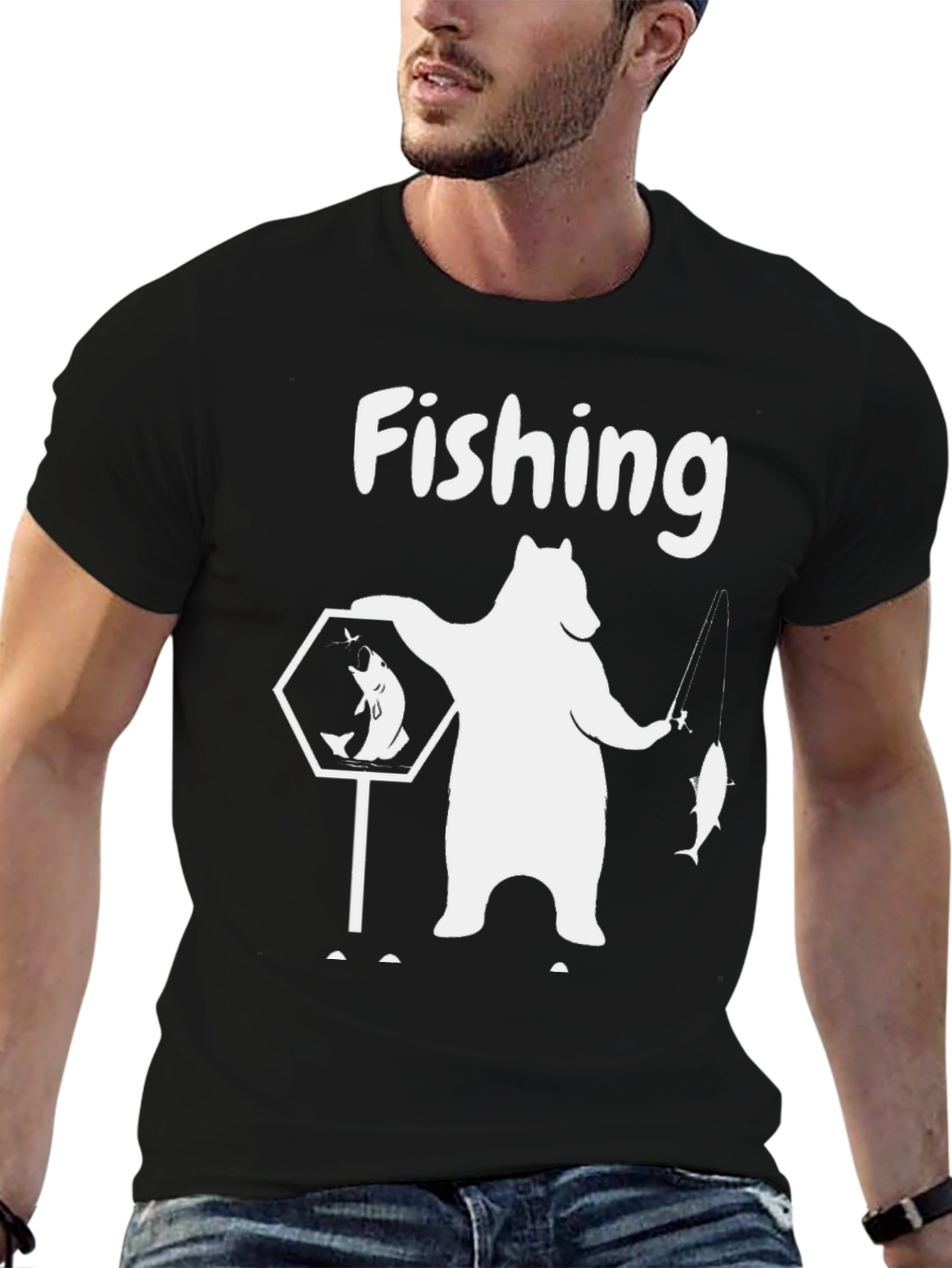 Fishing Bear Graphic Tee - Black