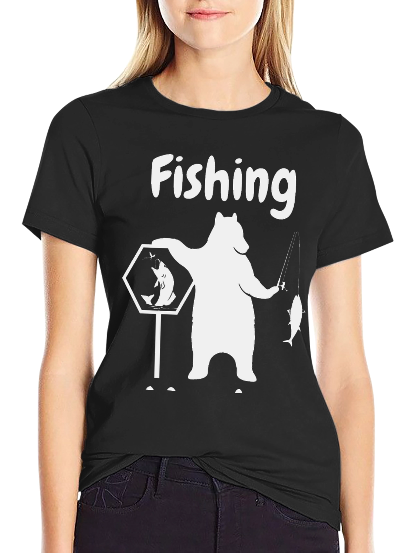 Fishing Bear Graphic Tee - Black