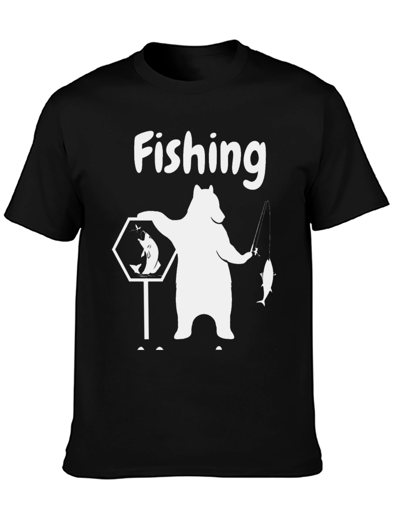 Fishing Bear Graphic Tee - Black