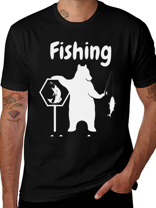 Fishing Bear Graphic Tee - Black