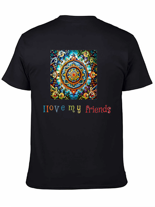 I Love My Friends Mandala Graphic Tee - Black