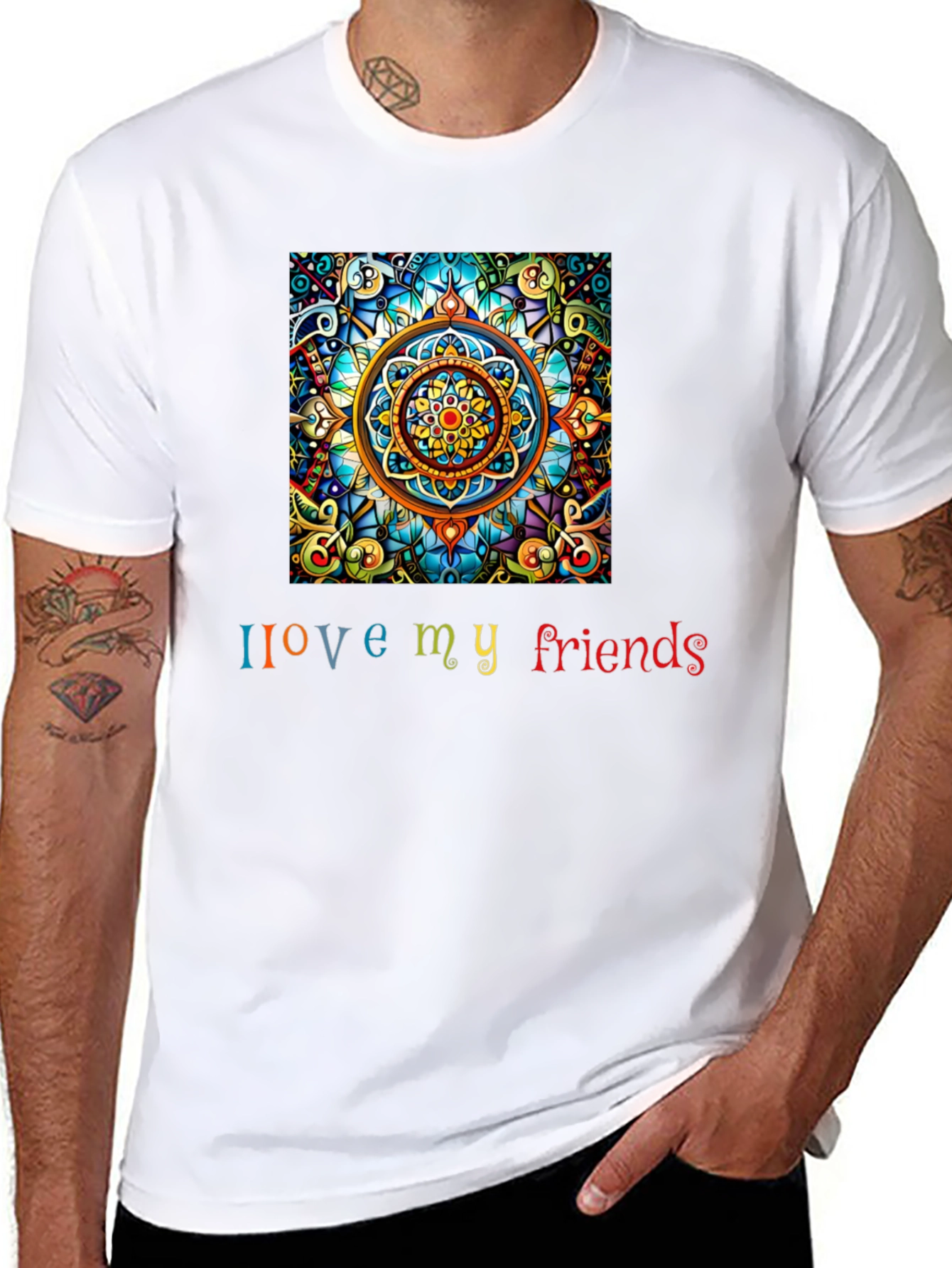I Love My Friends Mandala Graphic Tee - Black