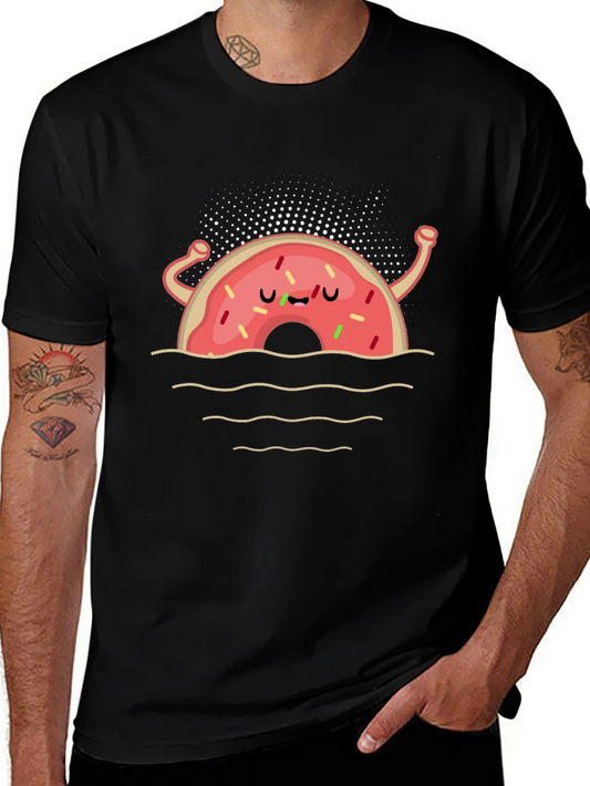 Funny Donut Cartoon Black T-Shirt