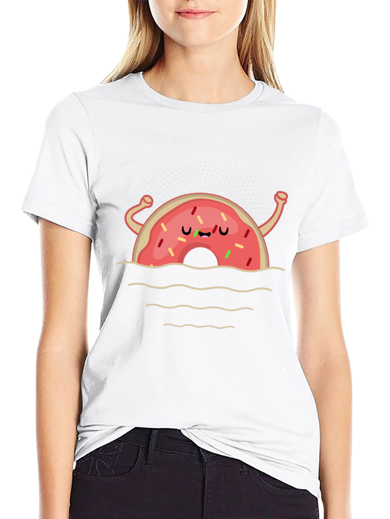 Funny Donut Cartoon Black T-Shirt