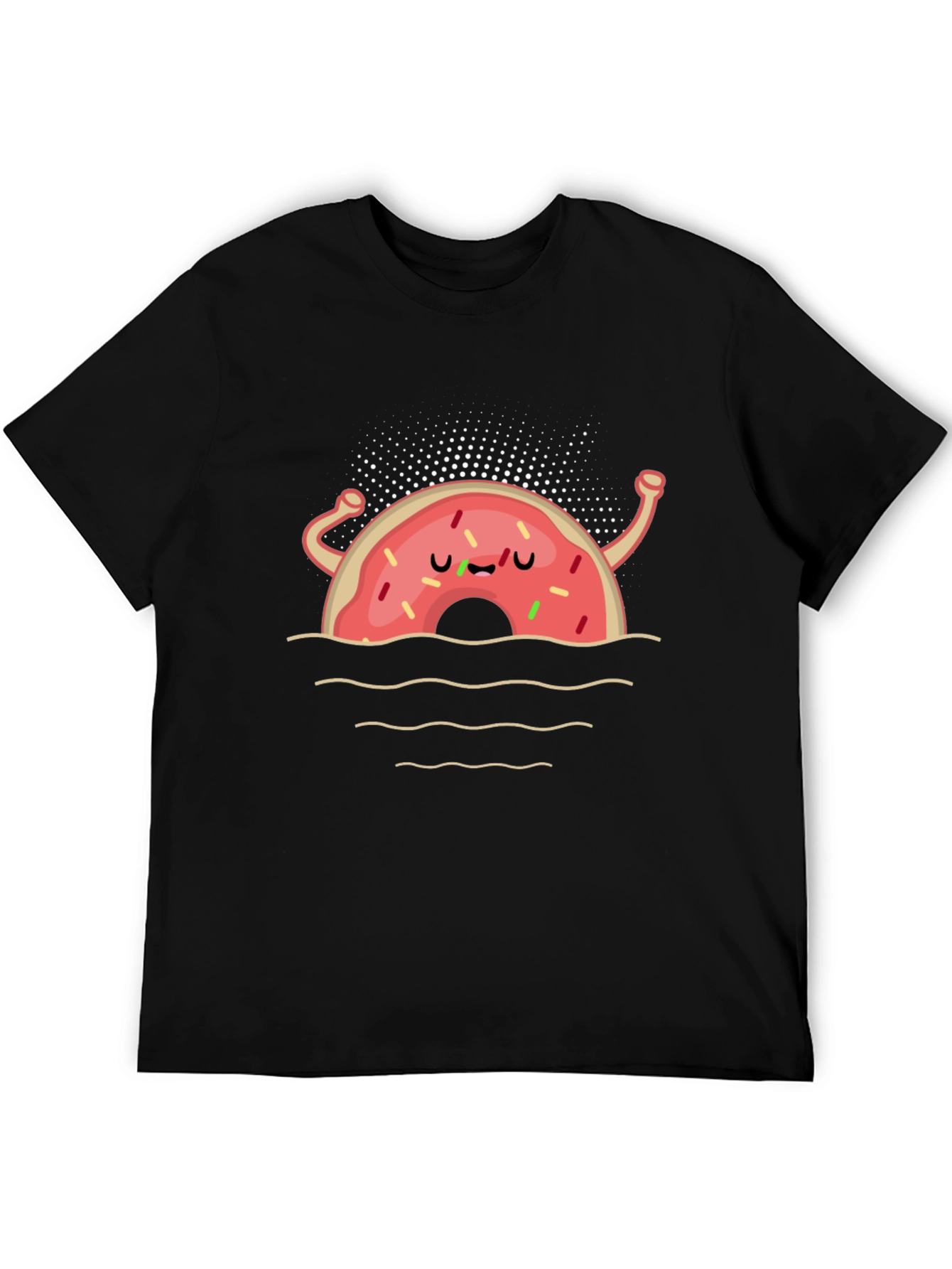 Funny Donut Cartoon Black T-Shirt