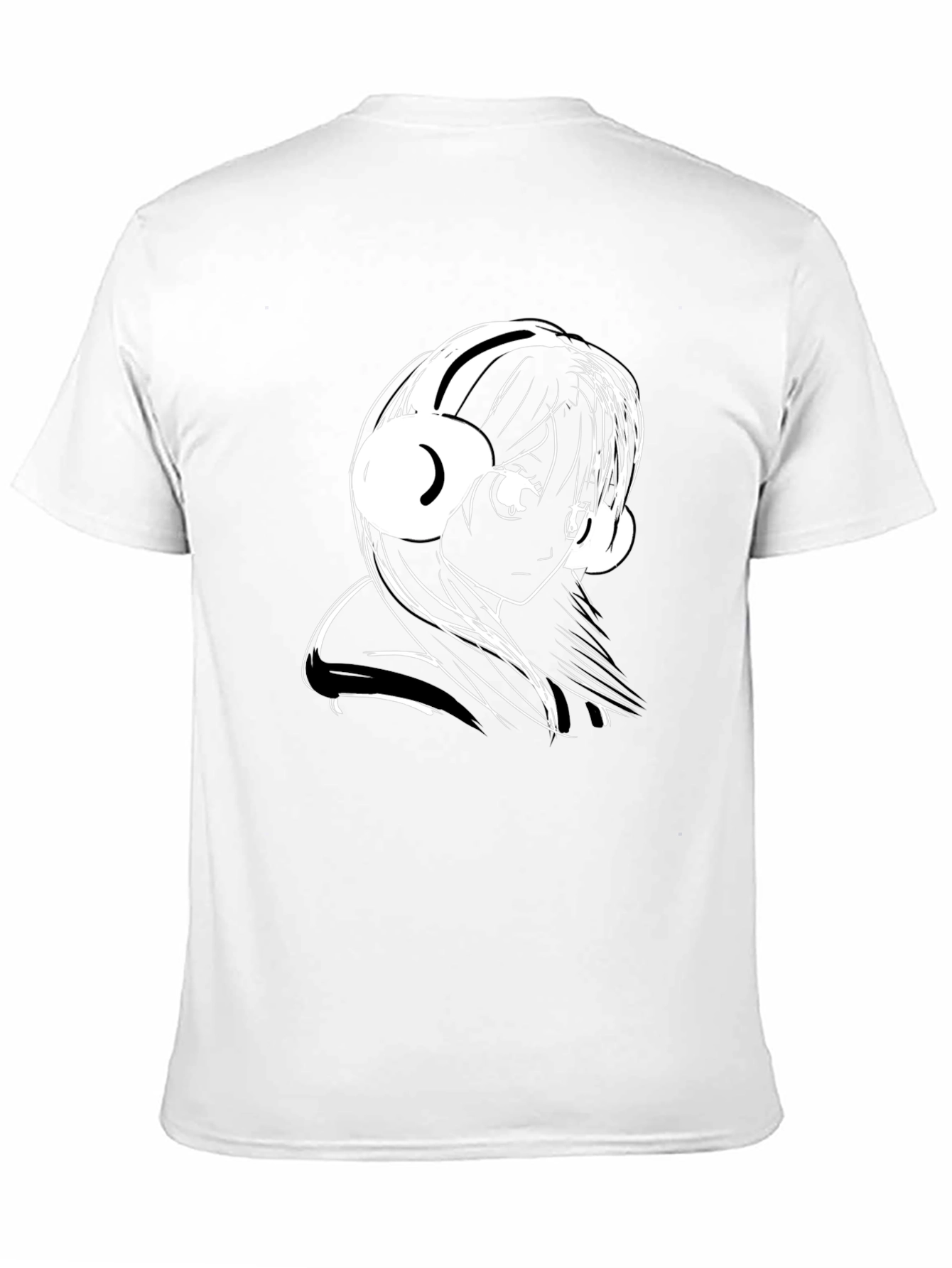 Anime Girl Headphones Black T-Shirt