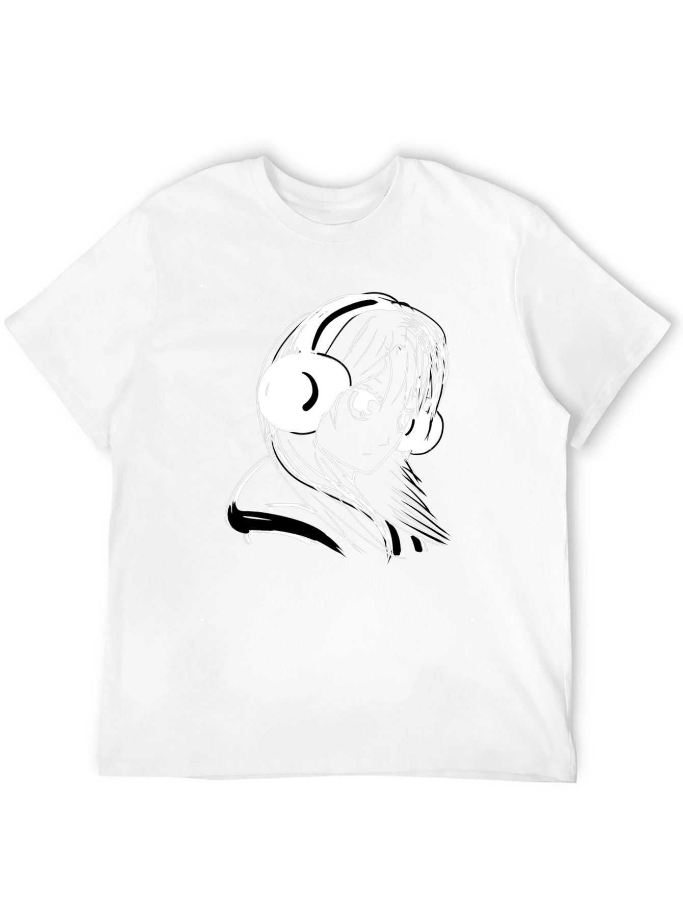 Anime Girl Headphones Black T-Shirt