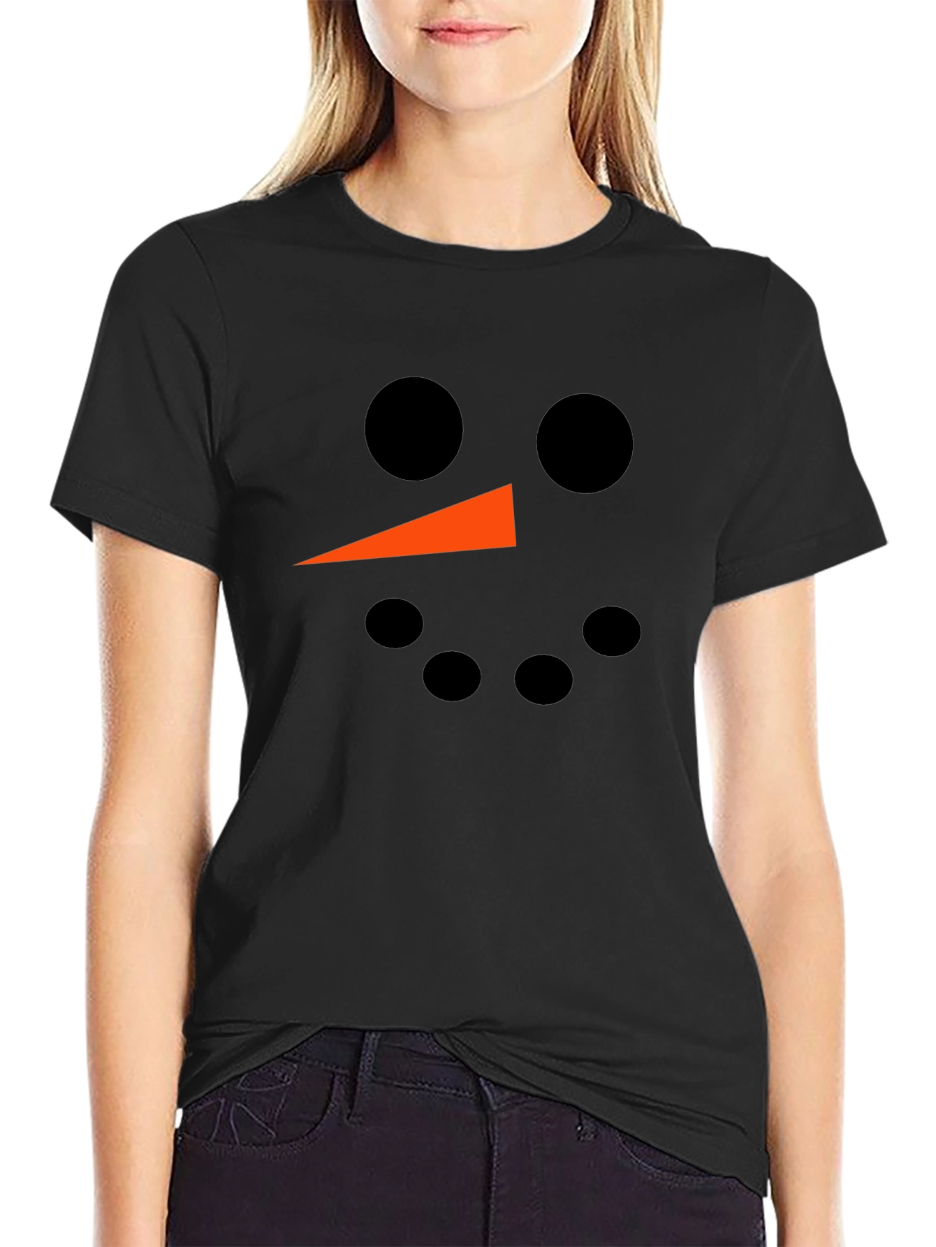 Snowman Face Graphic Tee - Black Holiday Shirt
