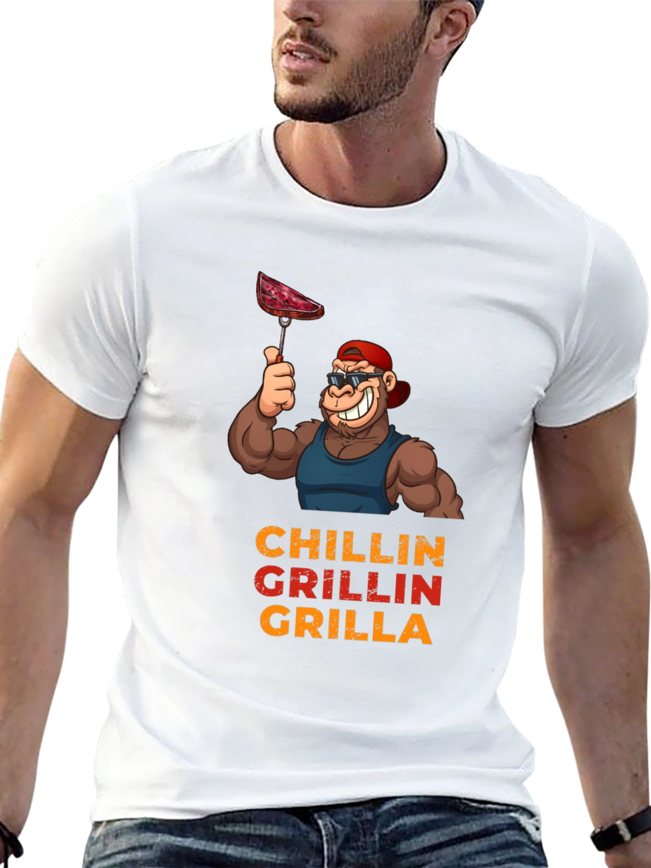 Chillin Grillin Grilla T-Shirt - BBQ Ape Design