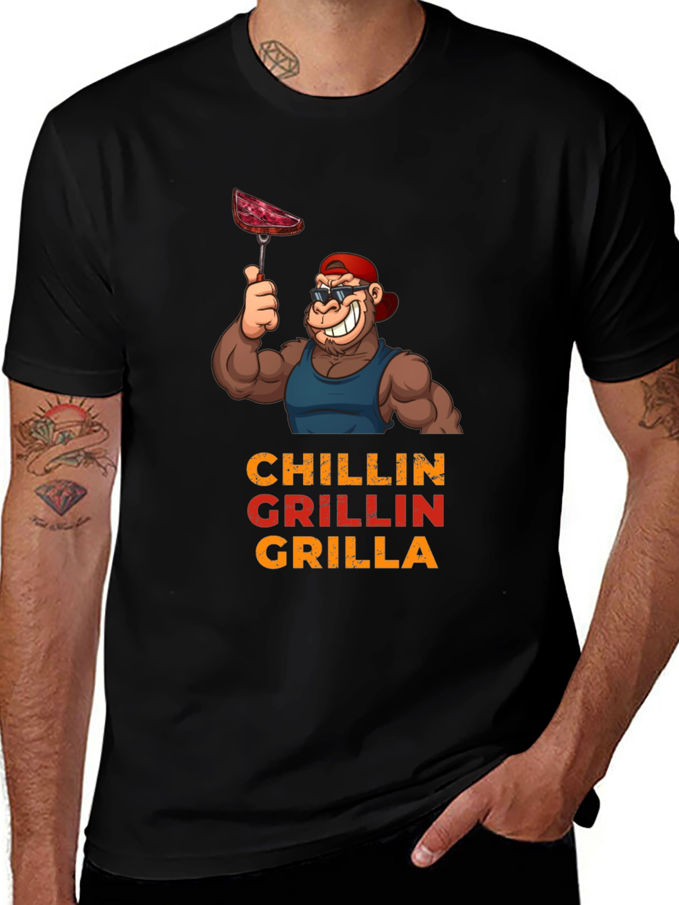 Chillin Grillin Grilla T-Shirt - BBQ Ape Design