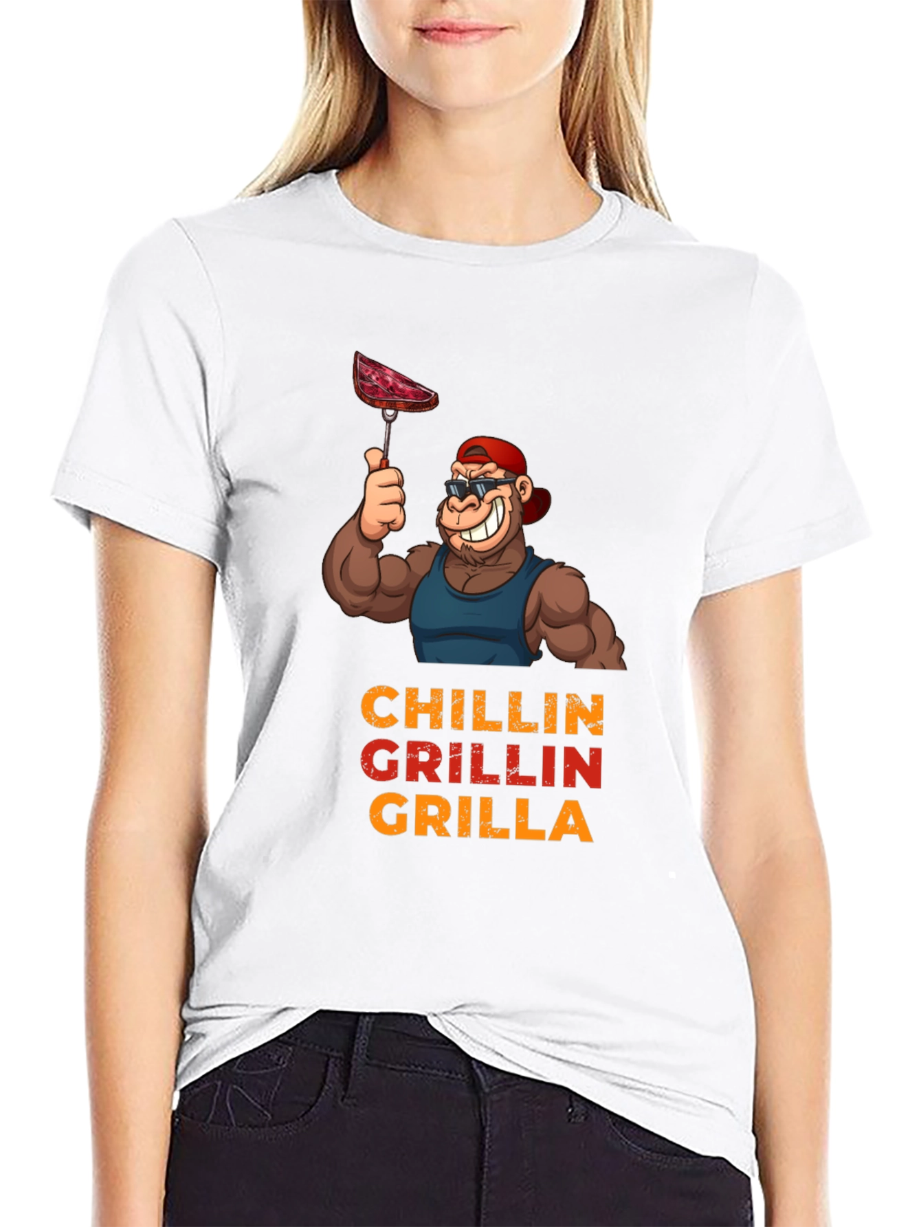 Chillin Grillin Grilla T-Shirt - BBQ Ape Design
