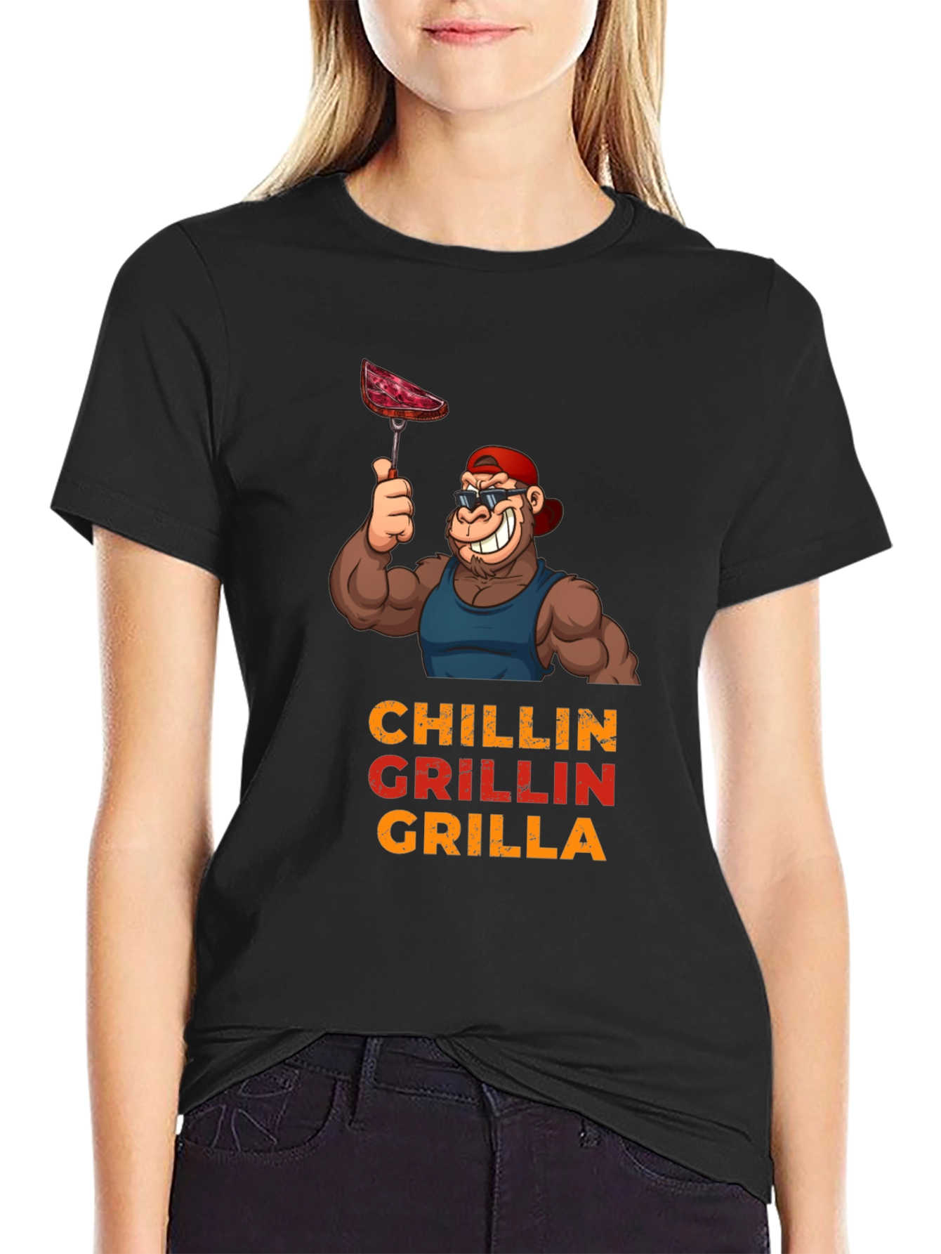 Chillin Grillin Grilla T-Shirt - BBQ Ape Design