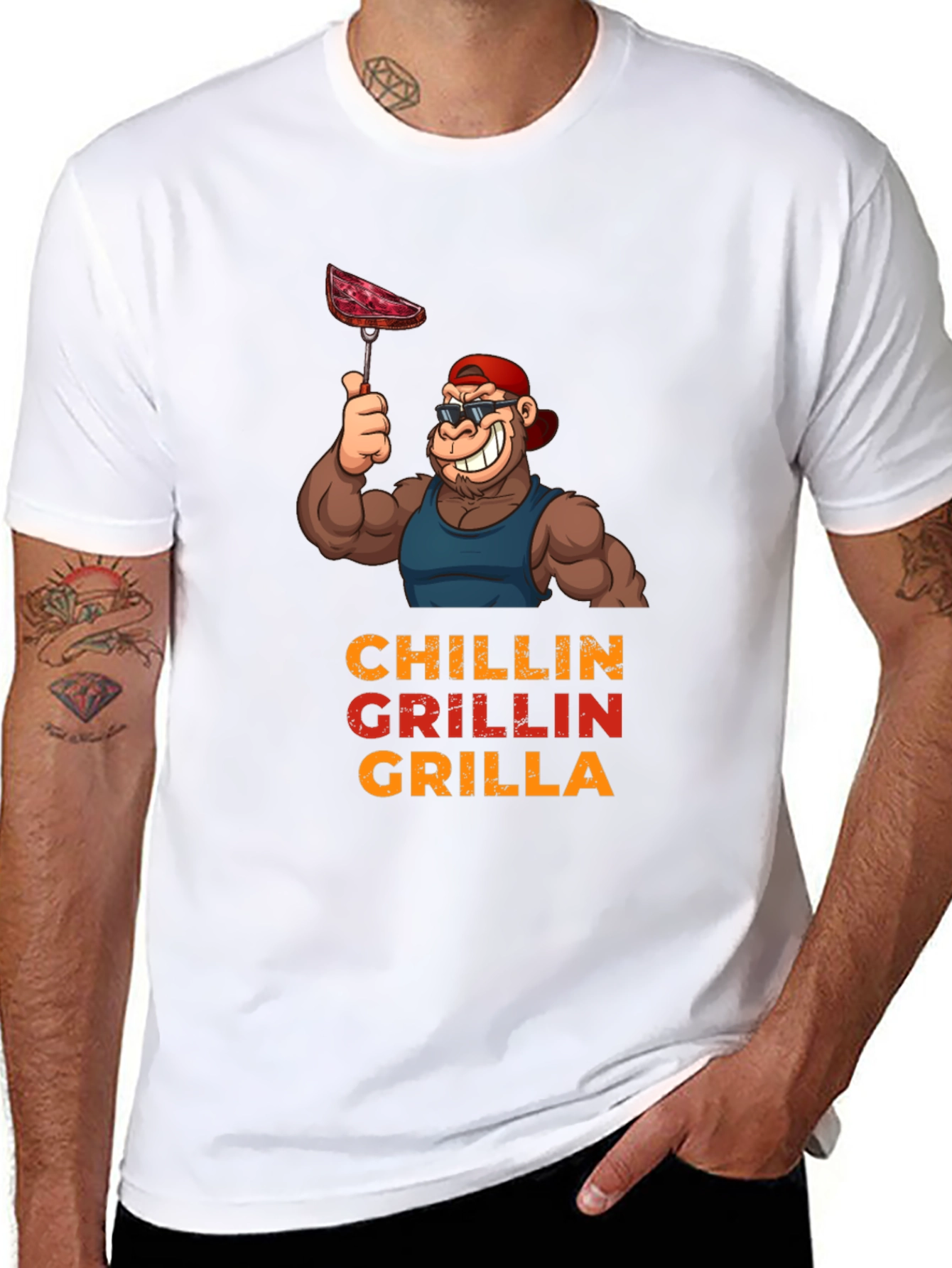 Chillin Grillin Grilla T-Shirt - BBQ Ape Design