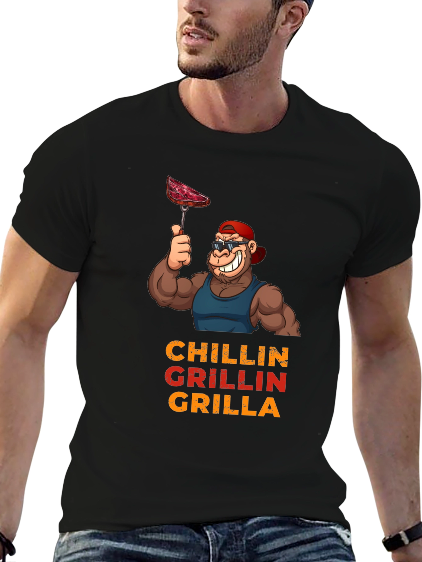 Chillin Grillin Grilla T-Shirt - BBQ Ape Design