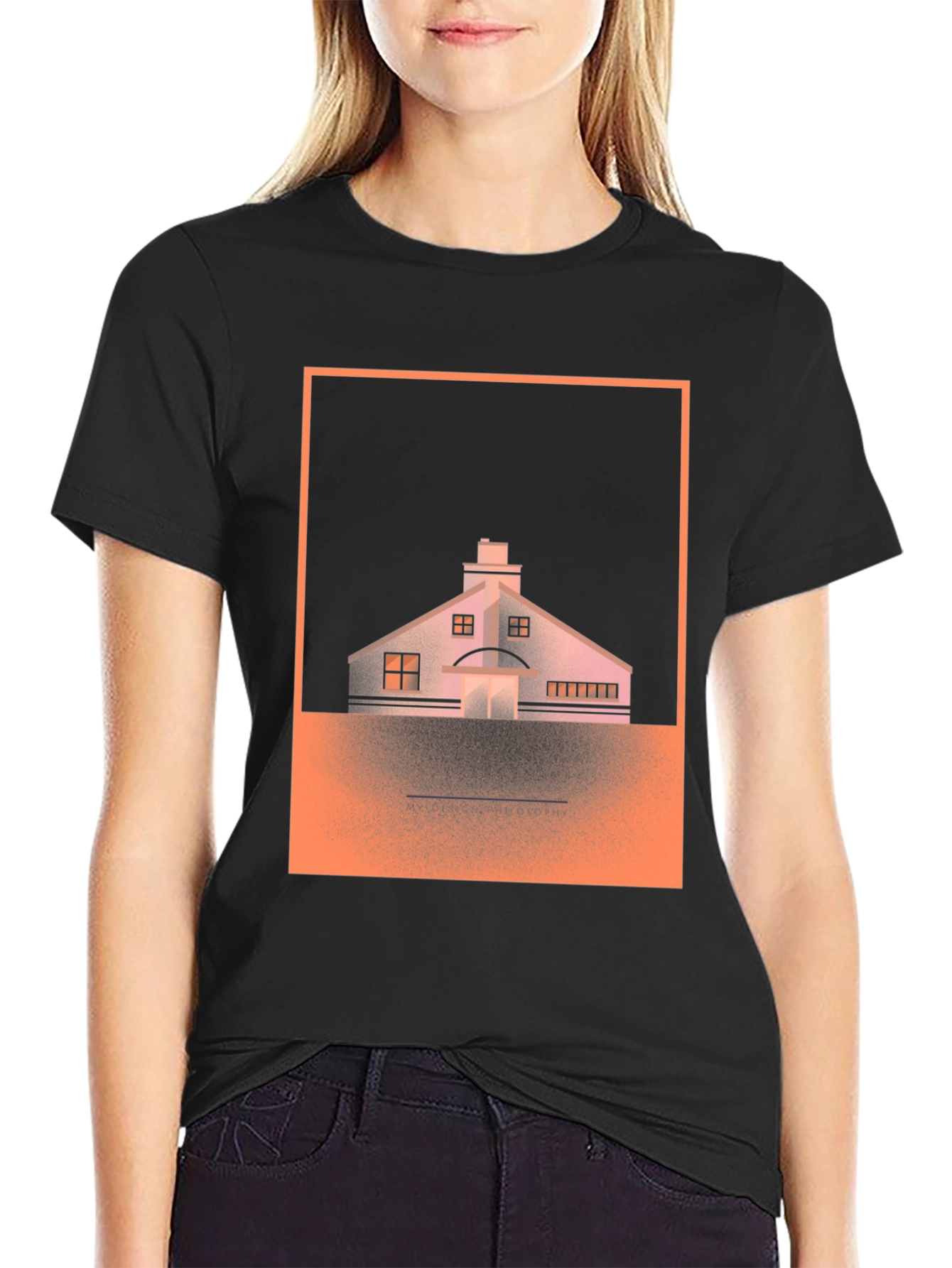 Geometric House Graphic Tee - Black Cotton
