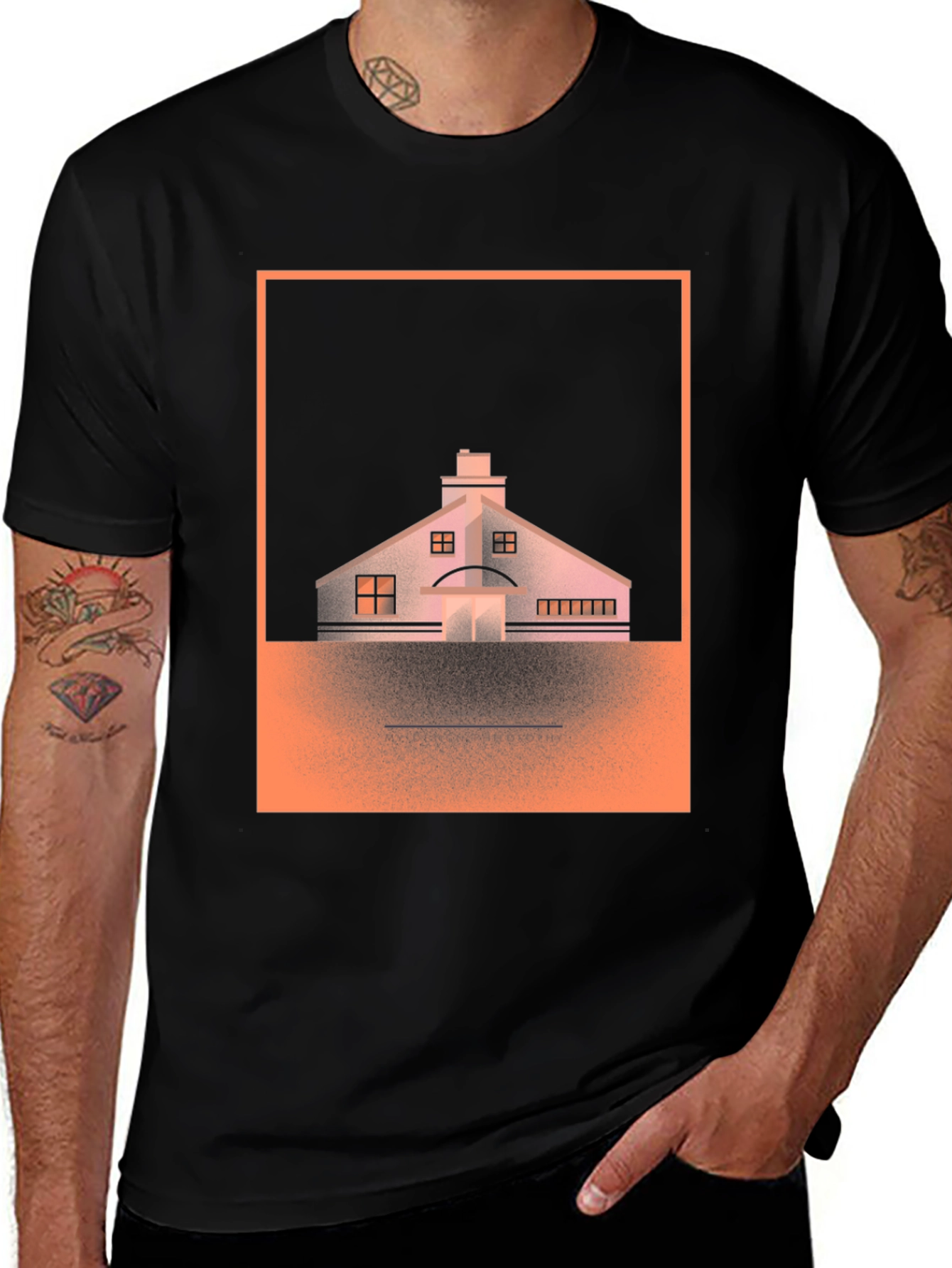 Geometric House Graphic Tee - Black Cotton