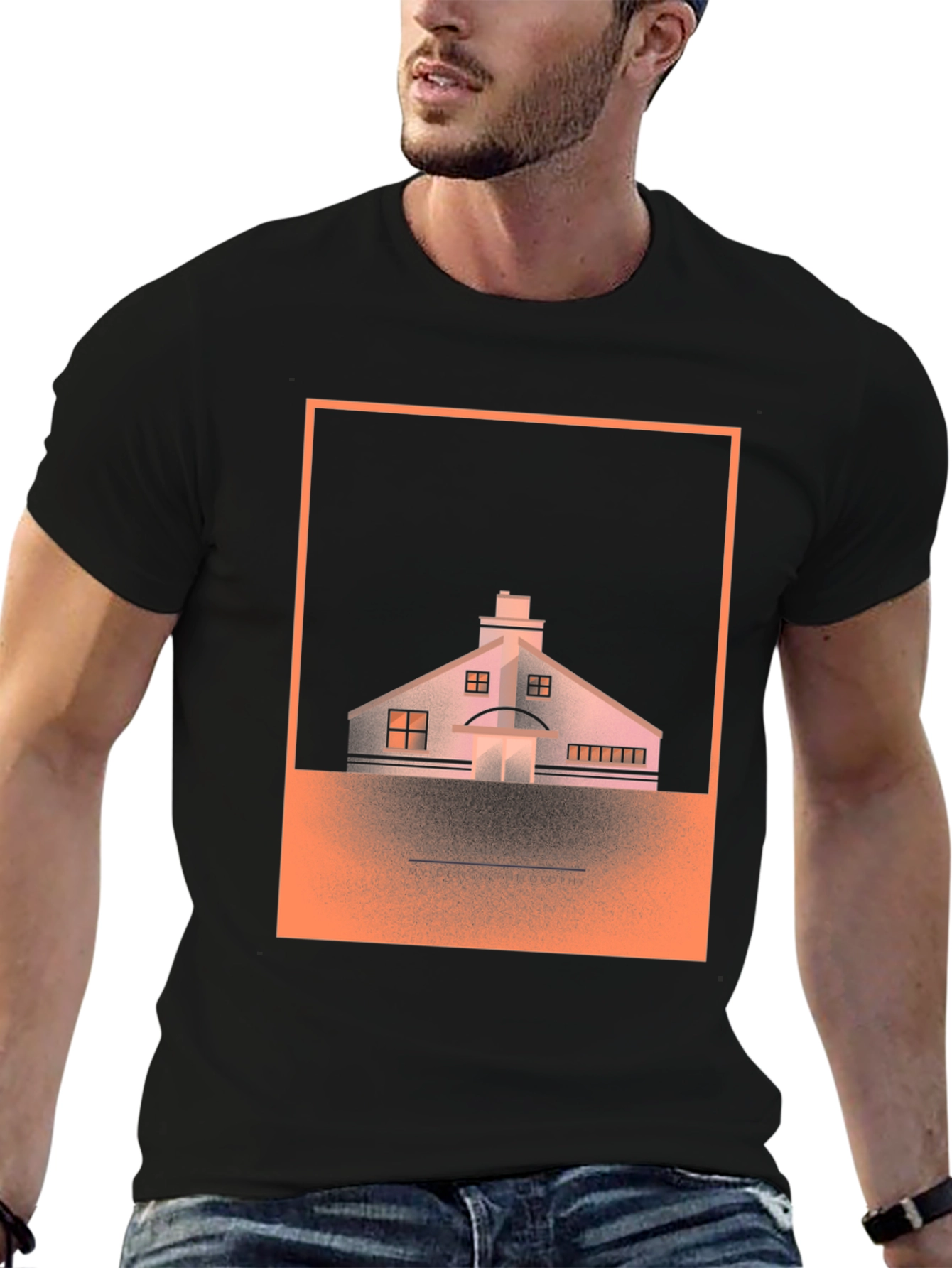 Geometric House Graphic Tee - Black Cotton