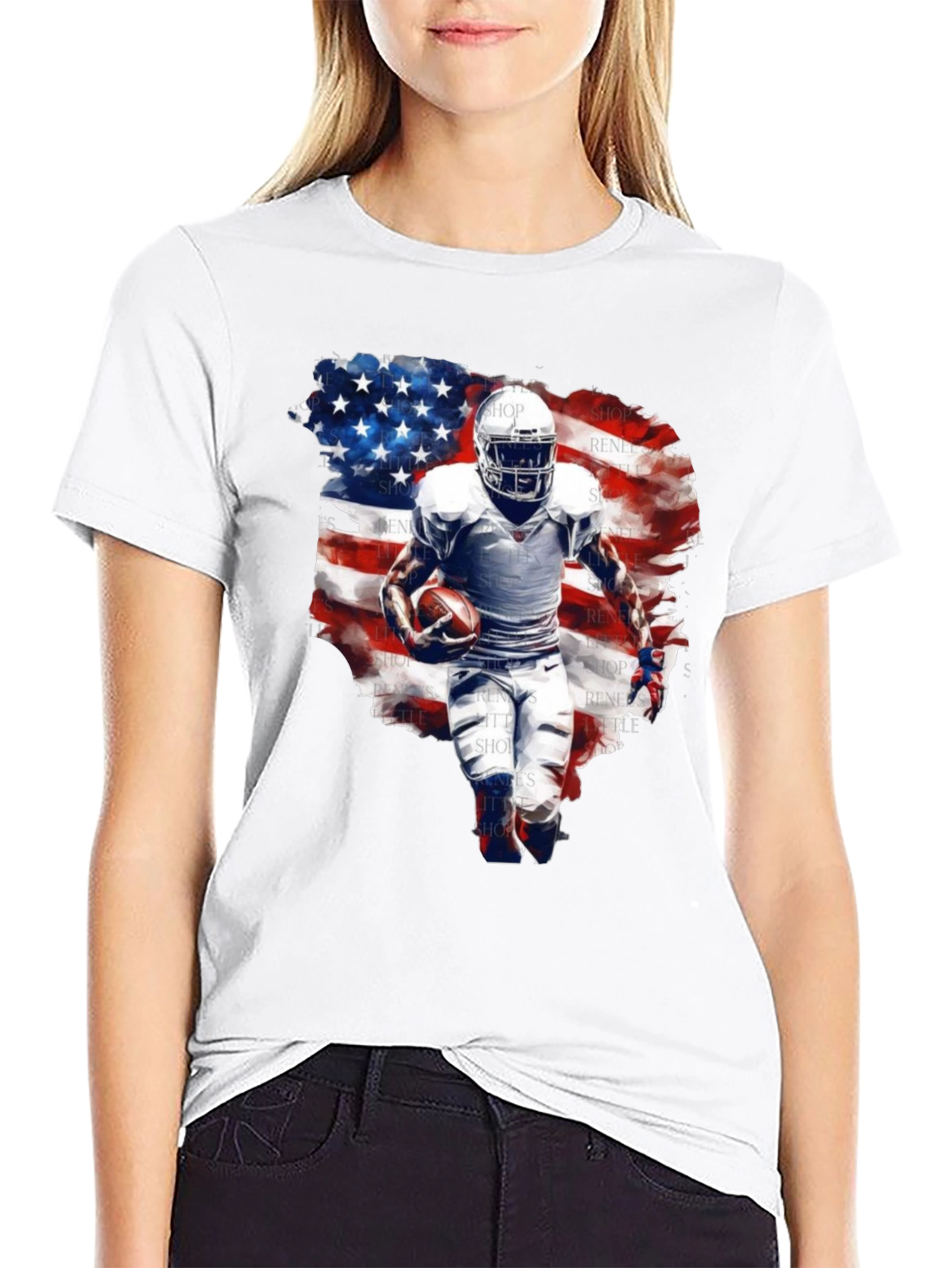 Football Player USA Flag Graphic T-Shirt