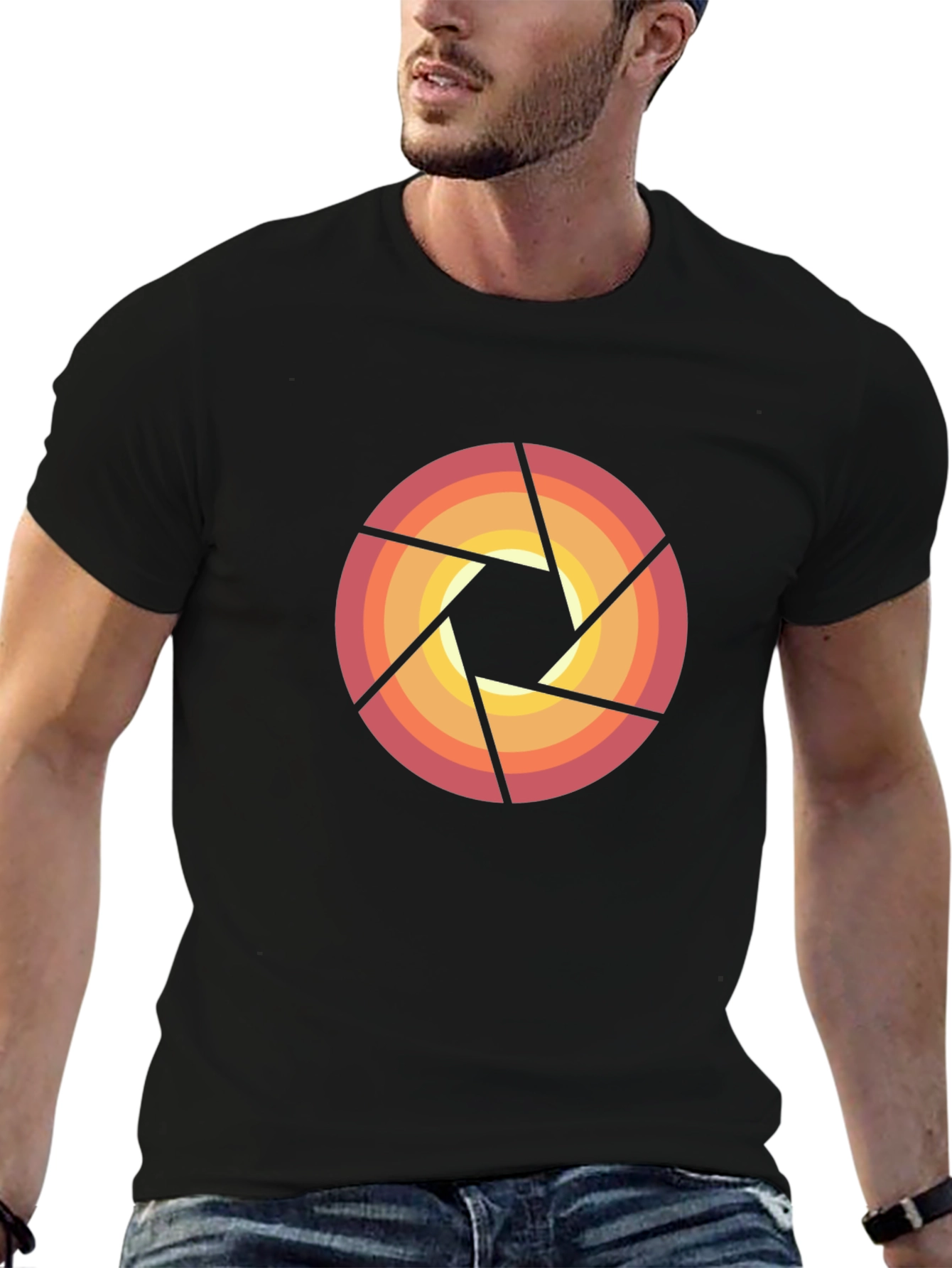 Retro Camera Aperture Graphic Tee - Black