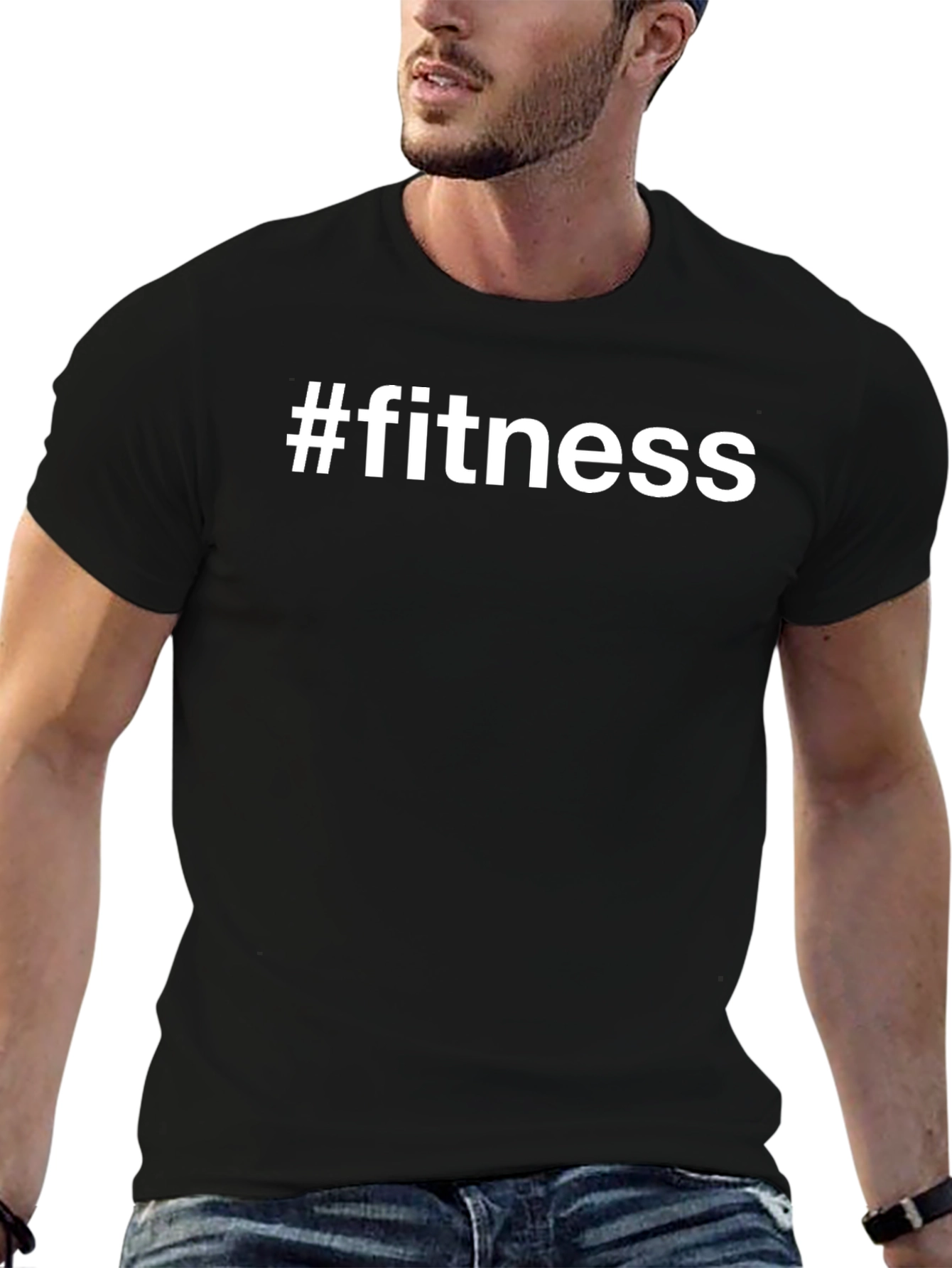 Mens Black #Fitness Graphic T-Shirt