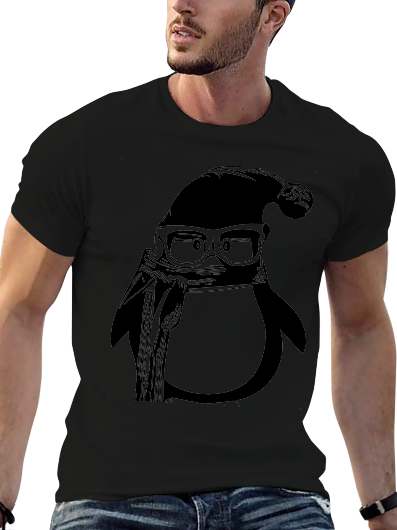 Cool Penguin with Santa Hat Graphic Tee