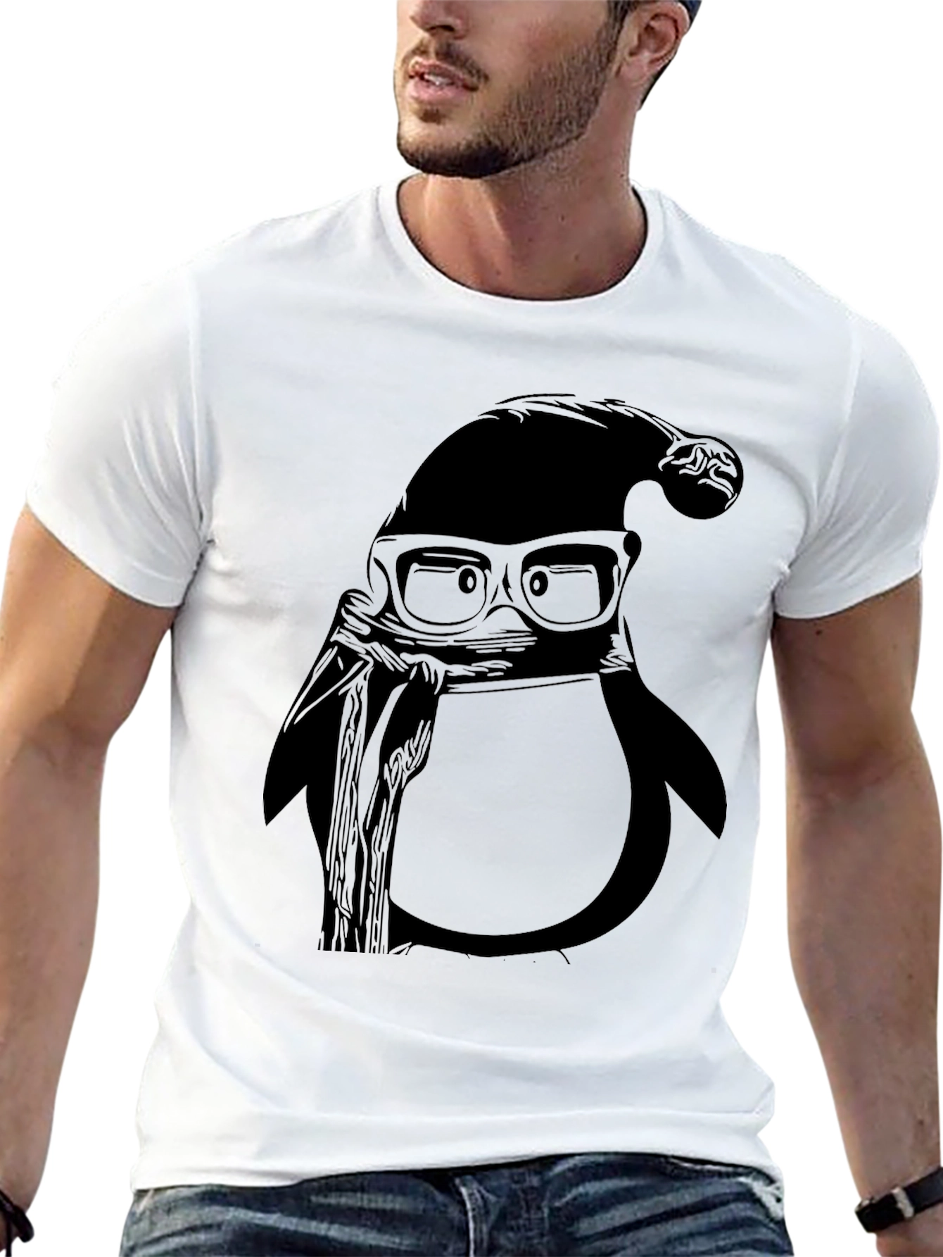 Cool Penguin with Santa Hat Graphic Tee