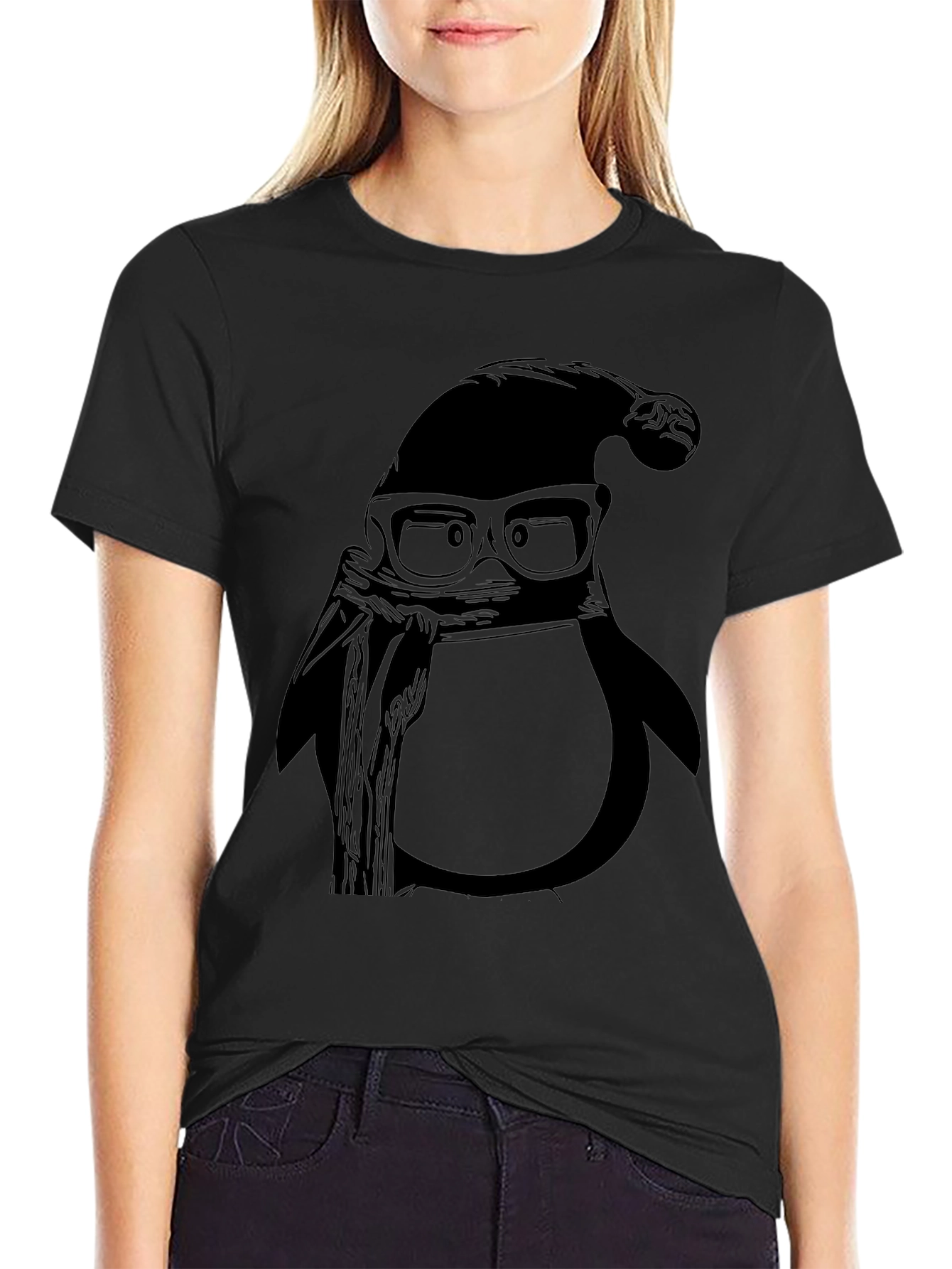 Cool Penguin with Santa Hat Graphic Tee