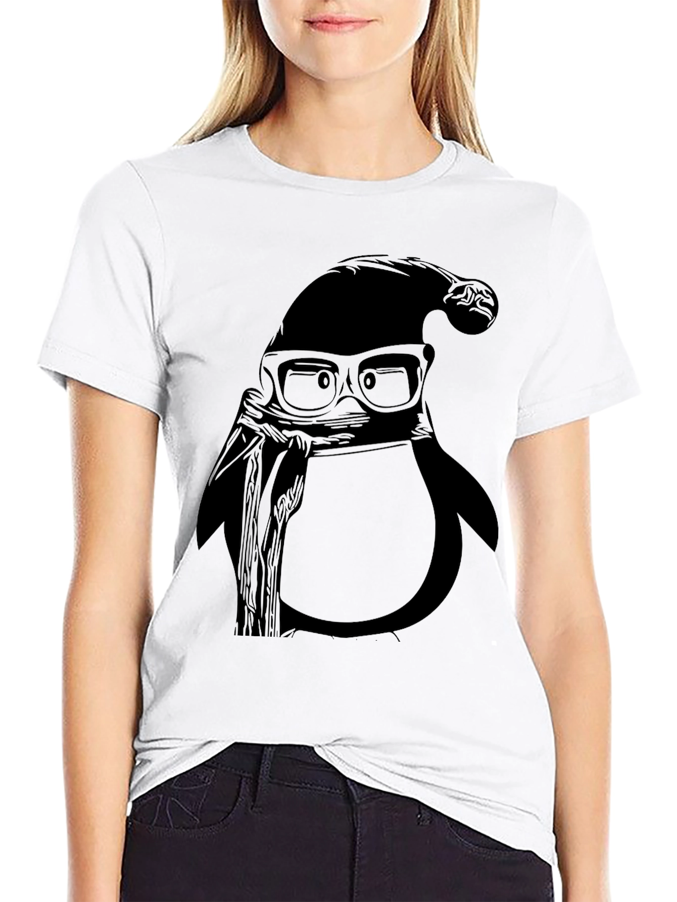 Cool Penguin with Santa Hat Graphic Tee