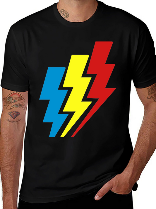 Lightning Bolt Graphic Tee - Bold Design Black Cotton Shirt