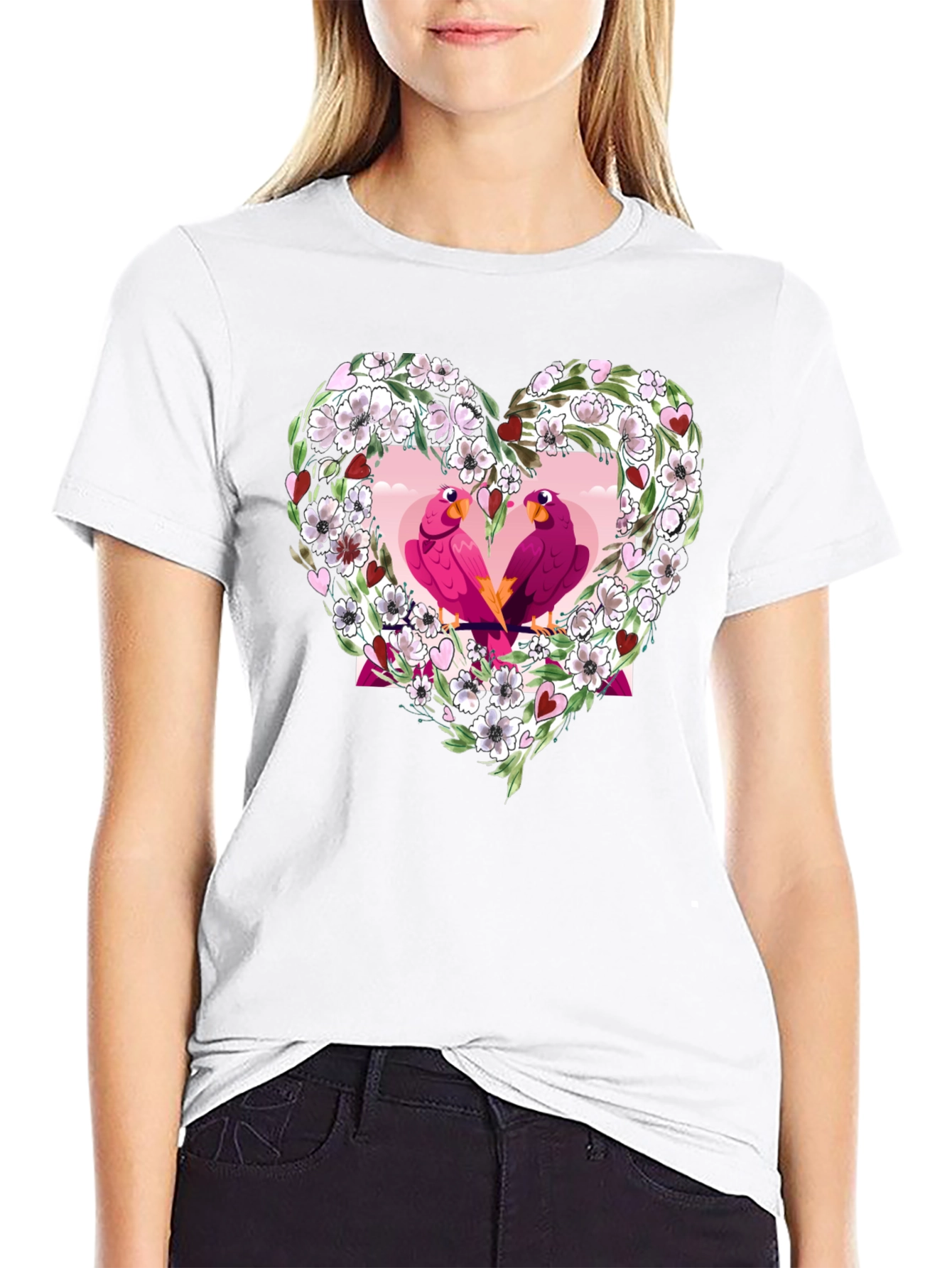 Floral Heart Love Birds T-Shirt