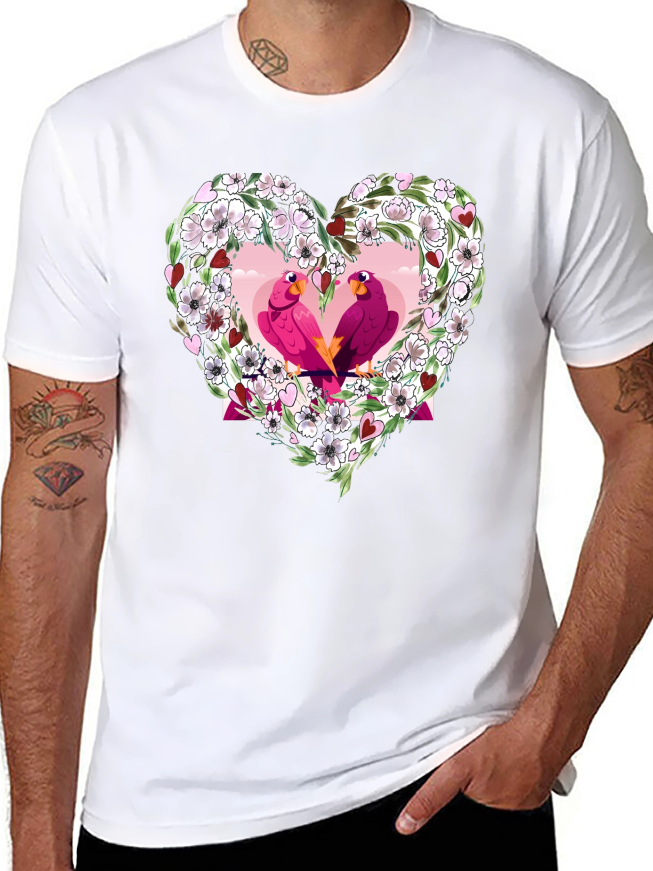 Floral Heart Love Birds T-Shirt