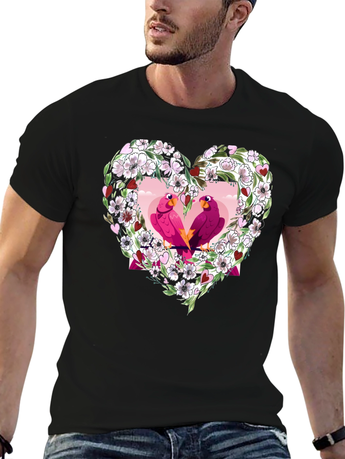 Floral Heart Love Birds T-Shirt
