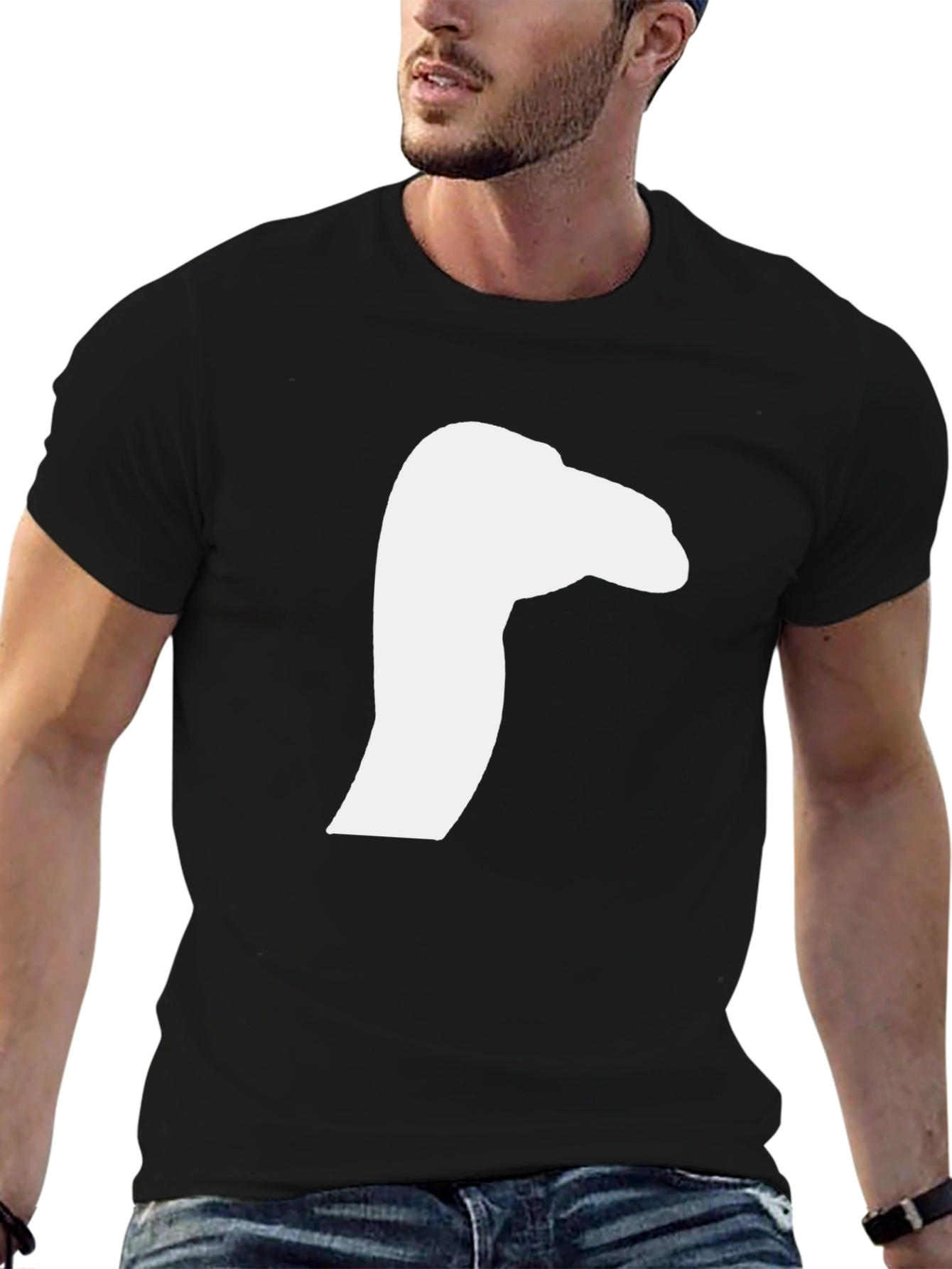 Black T-Shirt with White Goose Silhouette