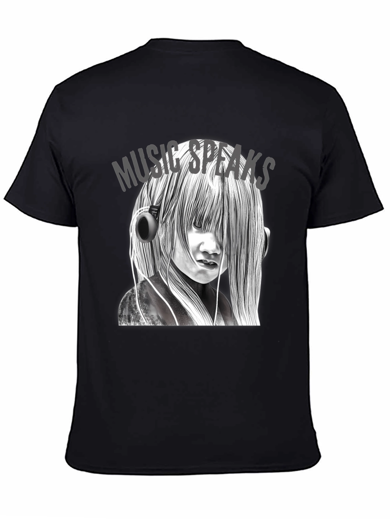Music Speaks Graphic Tee - Black Cotton T-Shirt